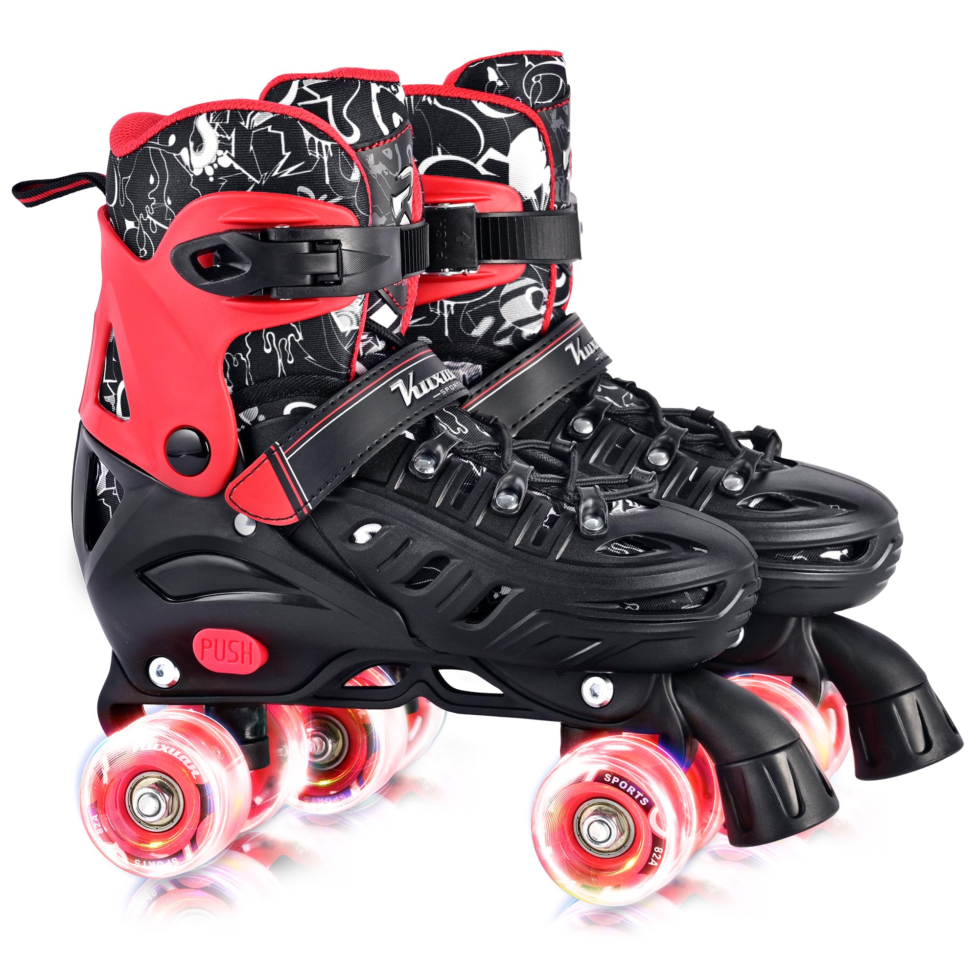 Kuxuan Skates Roller Skates for Girls and Boys Kids, 4 Sizes Adjustable Fun Kids Toddler Rollerskates with Light up Wheels for Teens Women Indoor Outdoor
