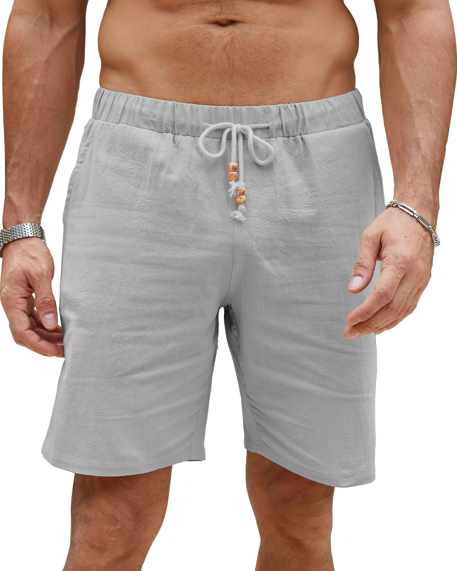 LVCBL Kurze Hosen Herren Leinen Leicht Sommershorts Leinenhose Herren Kurz mit Taschen