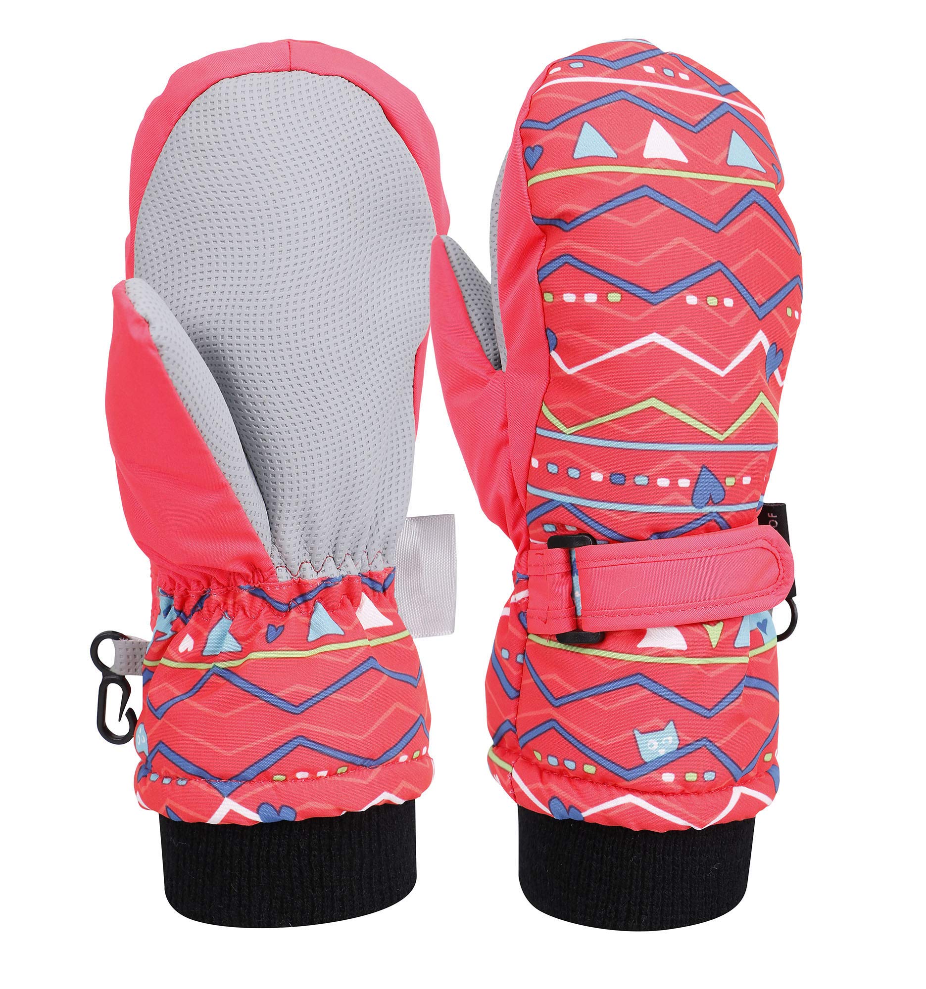 Livingston Children's Winter Ski Mittens Snow Gloves,Wave_Hot Pink,XS