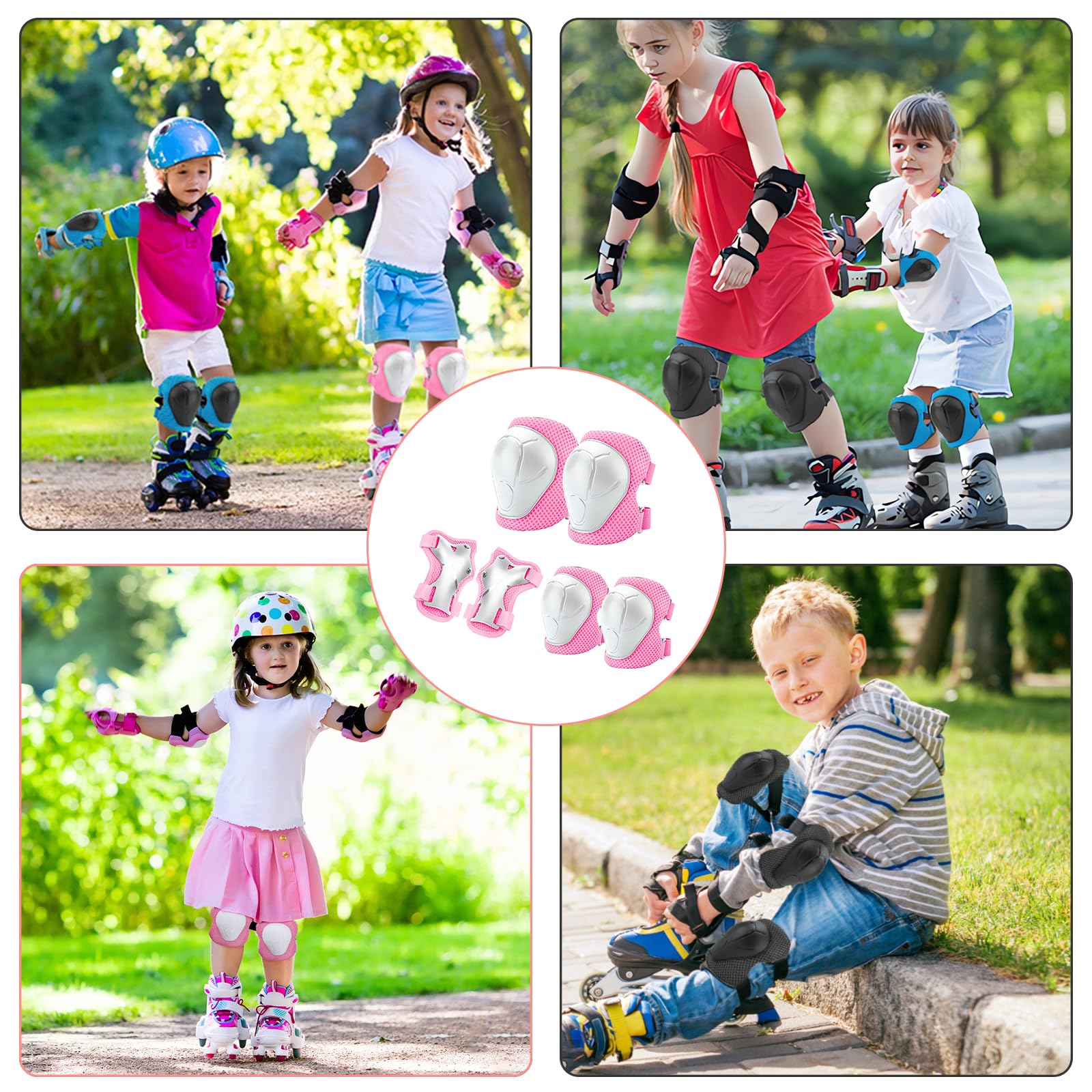 Kit de Protection pour Patins à roulettes 6 Pièces Genouillères Coudières Protège-Poignets Réglables Trottinette Vélo