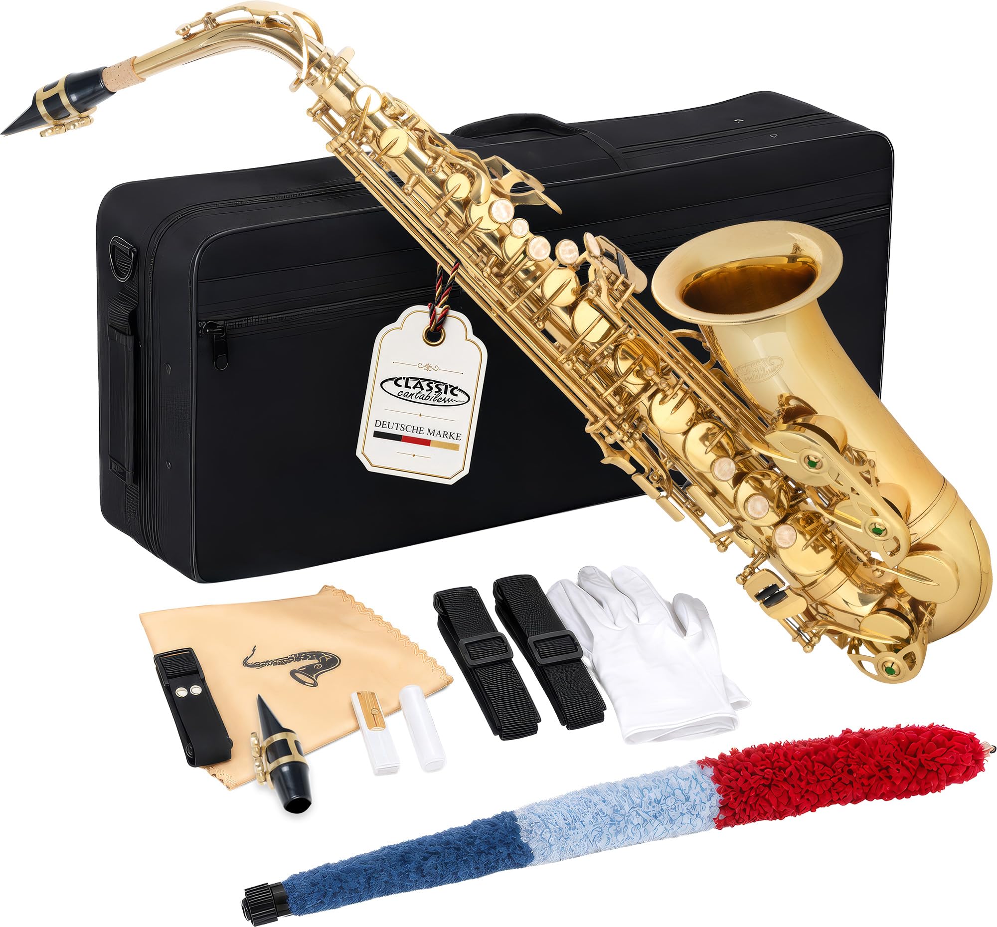 Classic Cantabile AS-450 Eb Saxophone alto en laiton – Accordage : il – Idéal pour les débutants – Mécanisme de clapet ergonomique – Clapet haut – Étui léger, embout, ligature et accessoires