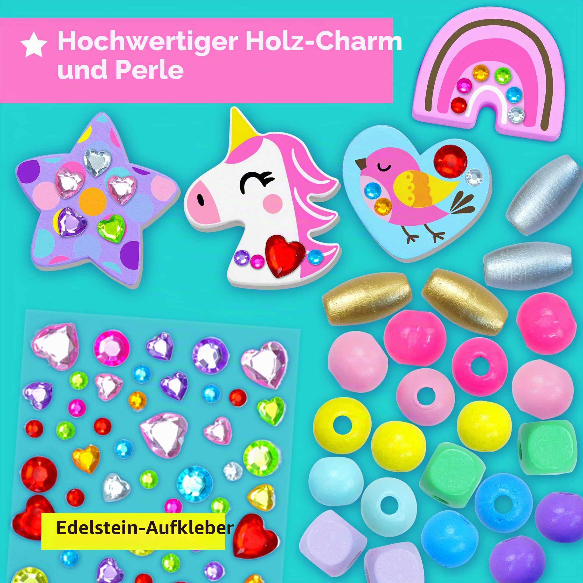 KRAFUN Einhorn-Armband-Bastelset für Kinder im Alter von 5–12 Jahren, 14 DIY-Kunst- und Bastelprojekte mit Freundschaftsarmbändern, Charms, Perlen, Edelstein-Aufklebern, Anleitung, pädagogisches