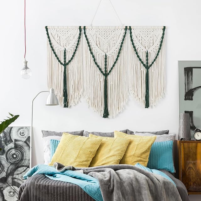 HOLAVIDA Large Macrame Wall Hanging, Boho Handmade Tassel Woven Tapestry Nordic Style Wall Decor for Bedroom Living Room Gallery (110cm×77cm)