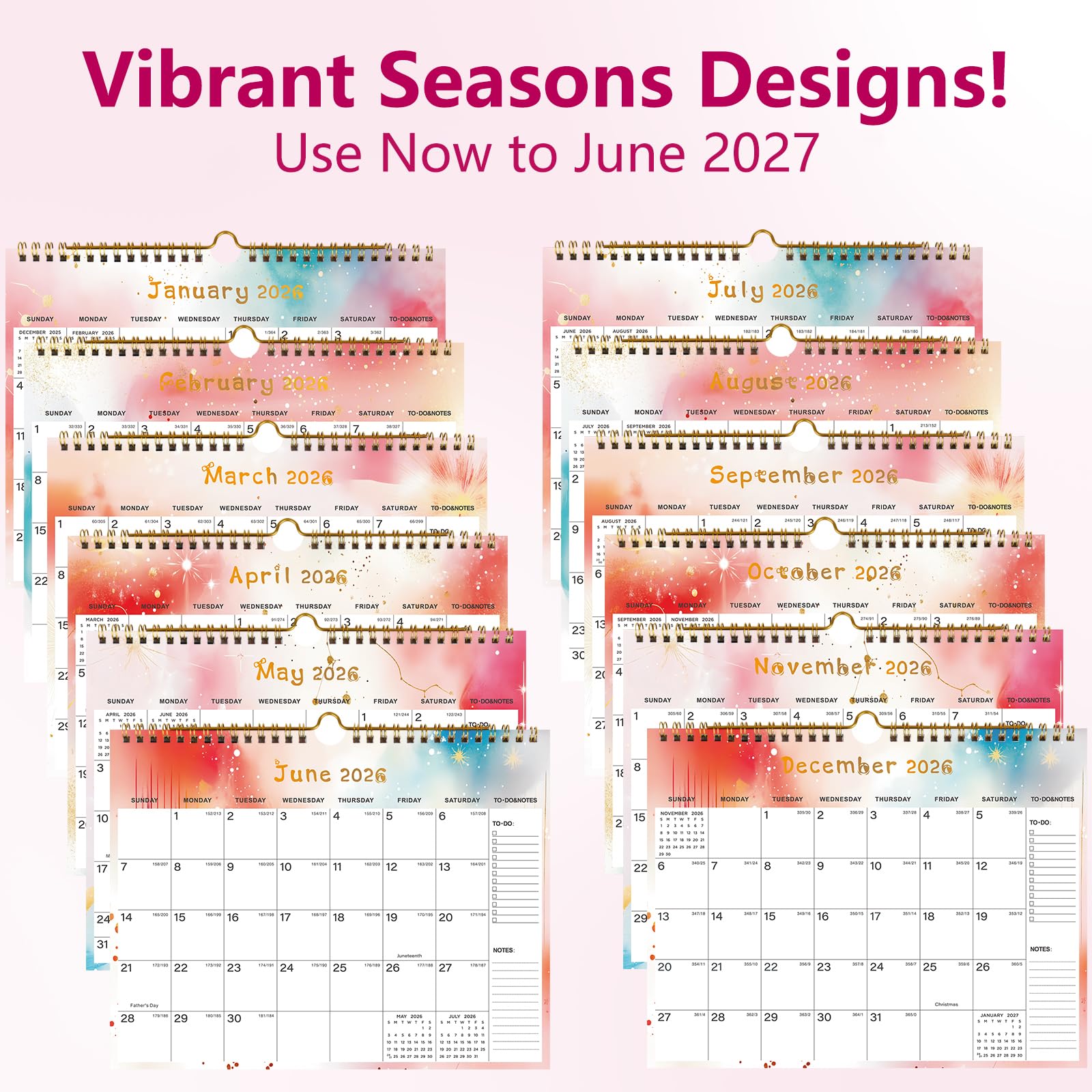 Calendario da parete 2025-2026, include da gennaio 2025 a giugno 2026, calendario da parete in carta da 18 mesi, 28 x 21 cm. Carta spessa con date giuliane e blocco per Capodanno e vacanze di Natale