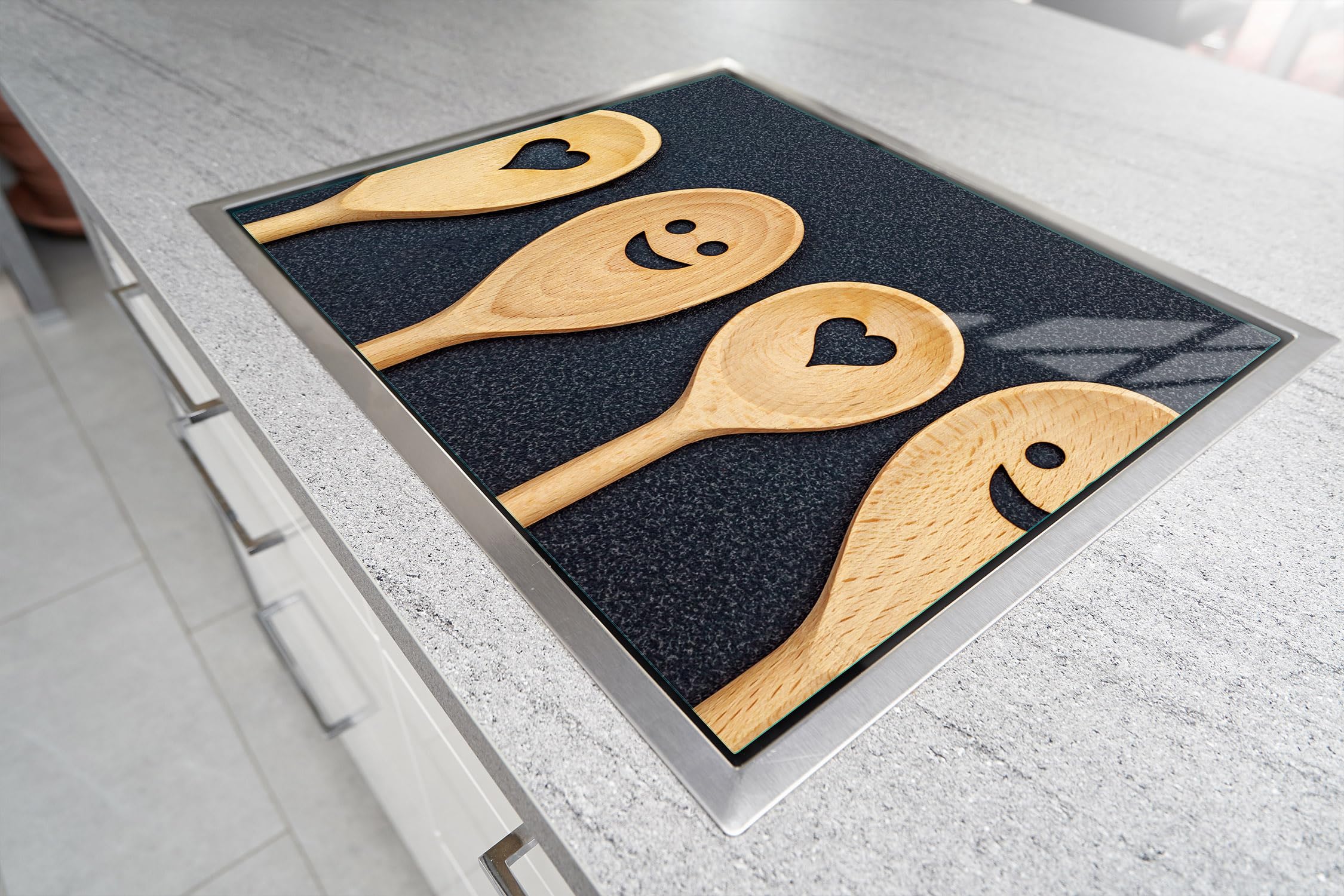 TMK ArtDeko Herdabdeckplatte 70x52 Cm – Aus Glas, Hitzebeständig, Als Schneidebrett & Spritzschutz, Motiv Chili