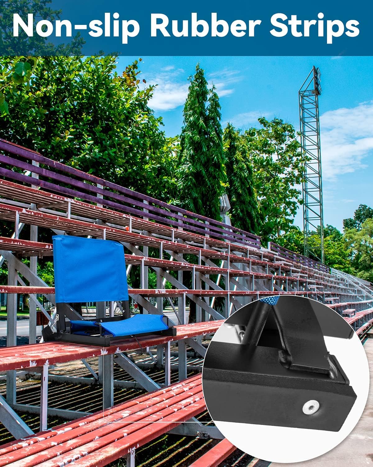 Ohuhu Bleacher Seat with Backrest, Stadium Seats for Bleacher Chairs with Back Support Portable Bleachers Seat with Shoulder Straps and Hook for Sports Events Baseball Soccer Kayak Boat