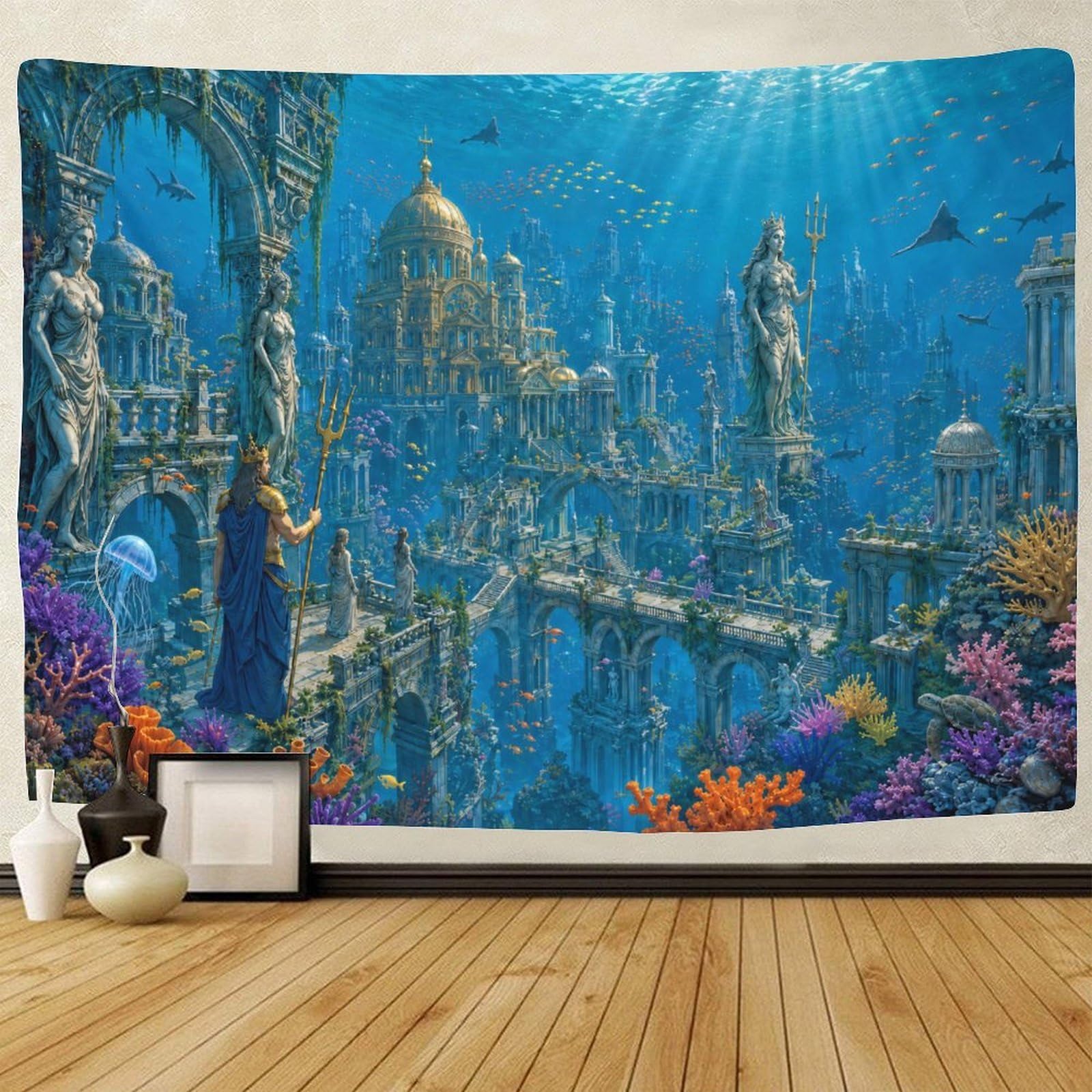 ASDFGHJKLZA Atlantis Underwater Kingdom Wall Tapestry 3D Print Wall Hanging Decor Tapestries Poster Home Decoration Living Room Dorm 180cmx230cm