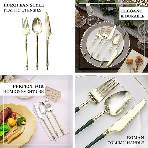 Miniatura 4 de Efavormart - Juego de 24 utensilios de plástico europeo con purpurina doradamarrón con mango de columna romana, tenedor, cuchara y cuchillo