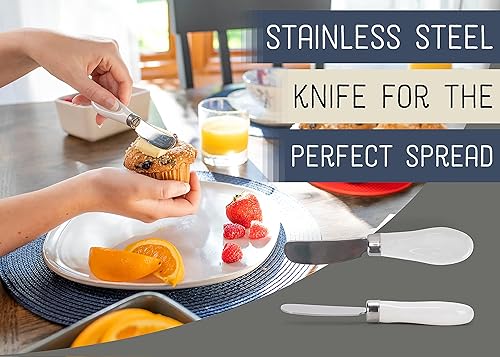 Miniatura 5 de Nat & Jules Dean Crouser - Plato de cerámica de cerámica de 12 libra, 2 barras de mantequilla con tapa hermética de bambú y cuchillo, soporte para