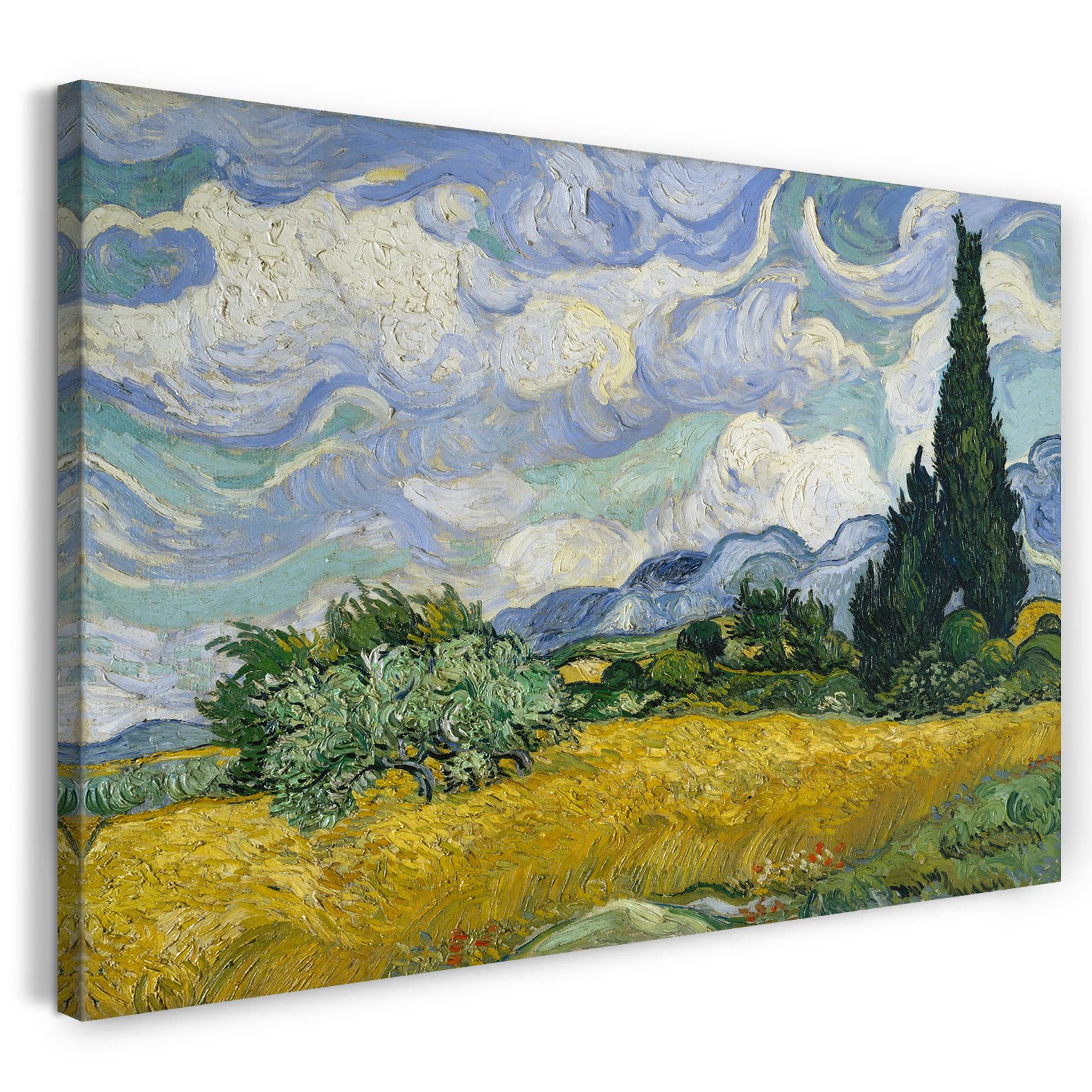 Printed Paintings Red Canvas Print (60X40cm): Vincent Van Gogh - Wheatfield With Cypresses (1889)