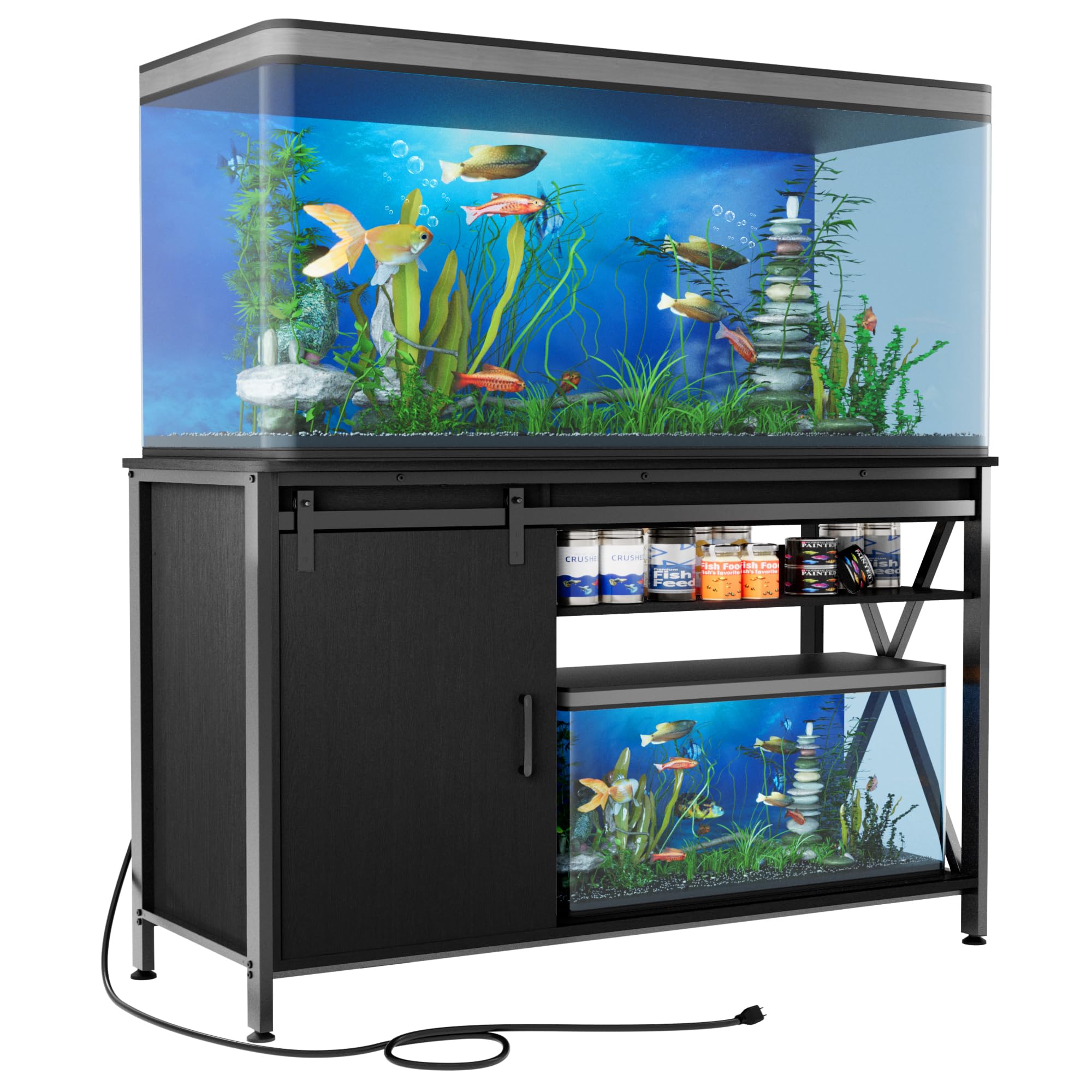 Aquarium Stand for 55-75 Gallon Fish Tank: Tank Stand Table with Power Outlet for Aquarium kit - Metal Fish Stand Cabinet with Storage for 55 Gallon