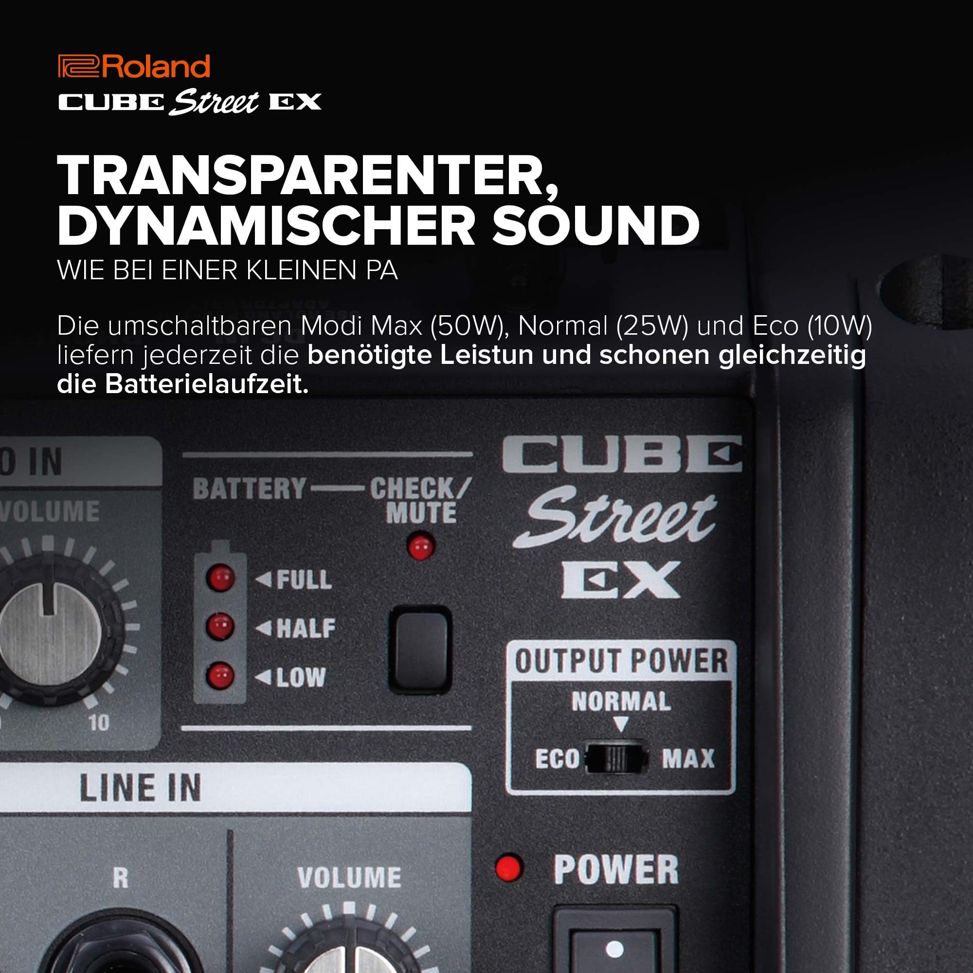 Roland Cube Street EX | Batteriebetriebener 50W Stereoverstärker | Transparenter, dynamischer Sound | Ideal für Outdoor-Performances | Anschluss von Mikrofonen, Instrumenten & Audiogeräten