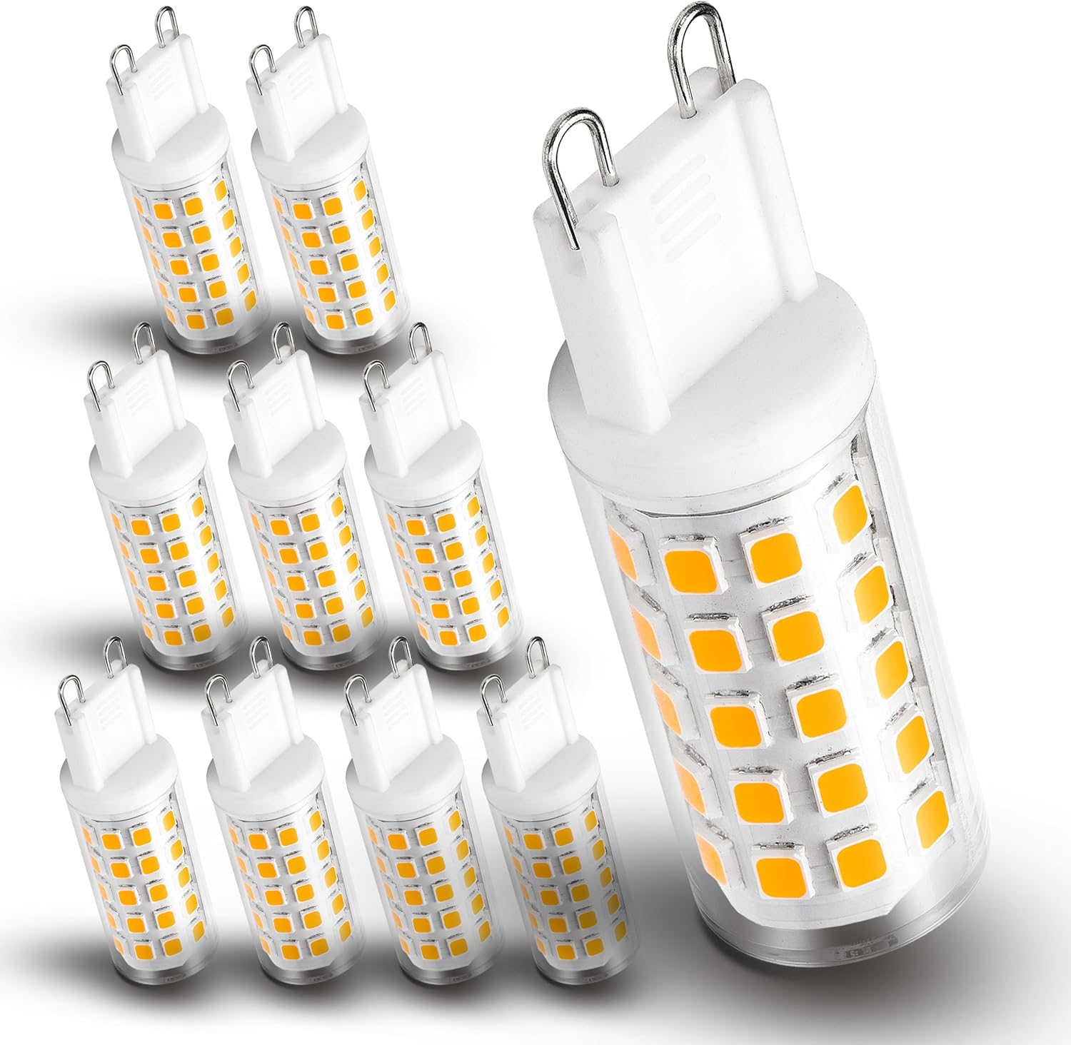 G9 LED Bulb 6w 2700k Warm White, 50W-60W G9 Halogen Equivalent, AC100-265V No-Flicker 360°Beam Angle, 600LM T4 G9 Bi Pin Base Chandelier Light Bulbs for Home Ceiling Wall Lighting Non-dimmable, 10Pcs