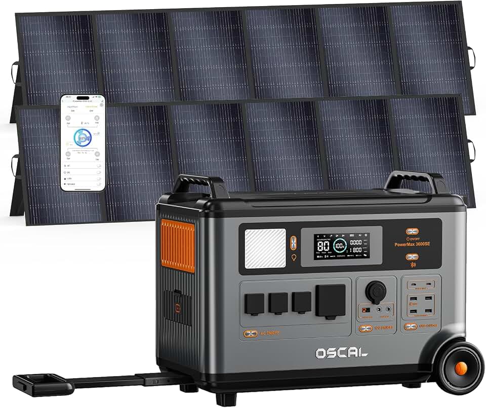 PowerMax 3600SE 3600W Portable Power Station with 2x500W Solar Panels