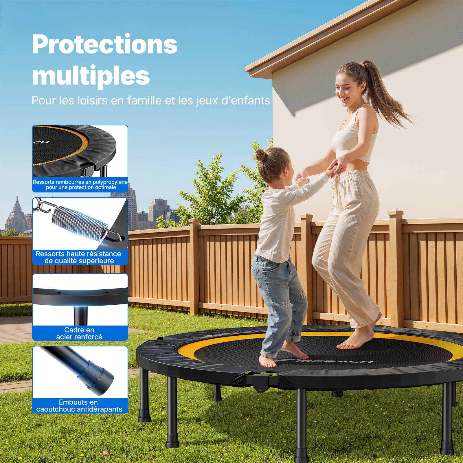 MERACH Trampoline Fitness - 102cm/122cm Mini Trampolines Pliables Charge maximale 330 LB, Trampolines Adulte Trampoline Interieur Silencieux