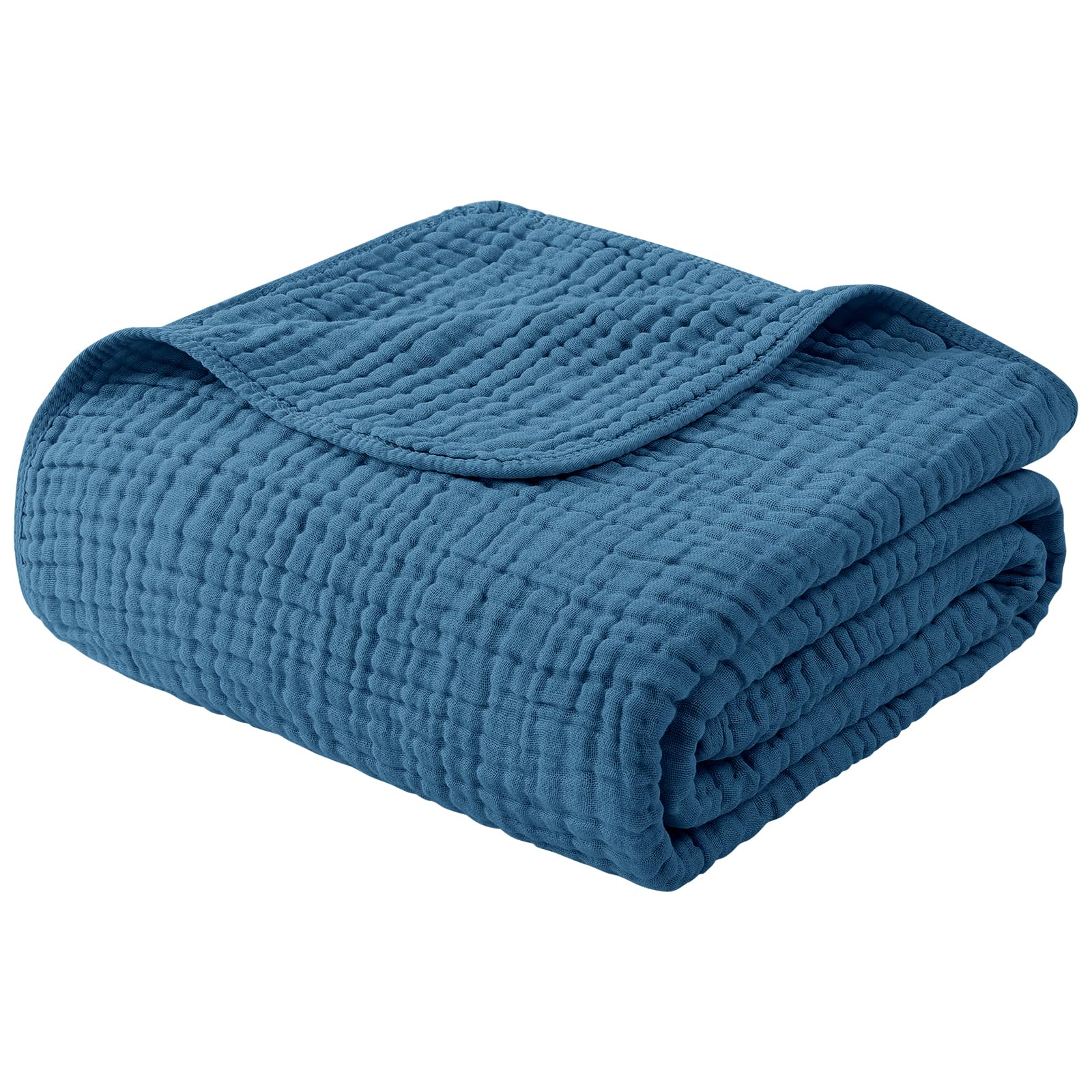 Yoofoss Muslin Blanket 100% Cotton Summer Blanket Large Twin Size 60" x 80" for Bed Couch 6-Layer Gauze Blanket for Adults Lightweight and Breathable Dark Blue