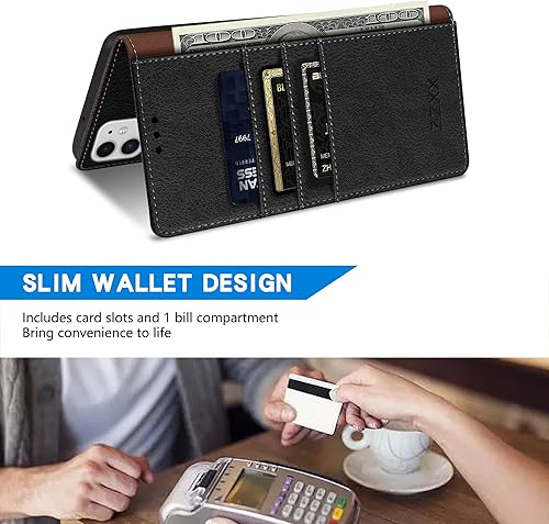 Miniatura 4 de ZZXX Funda tipo cartera para iPhone 11 con bloqueo RFID, ranura para tarjetas, función atril, cierre magnético, funda protectora de cuero para