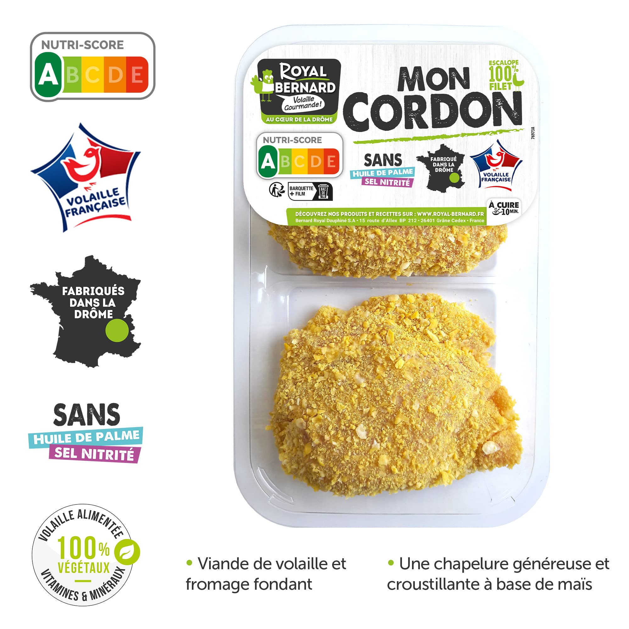 Royal Bernard - Assortiment Mes Panés - Colis de Viande de Volaille 100% Française - 6 Barquettes - Nutri-Score A, Sans Huile de Palme - Cordons Bleus + Escalopes + Tendres Bouchées