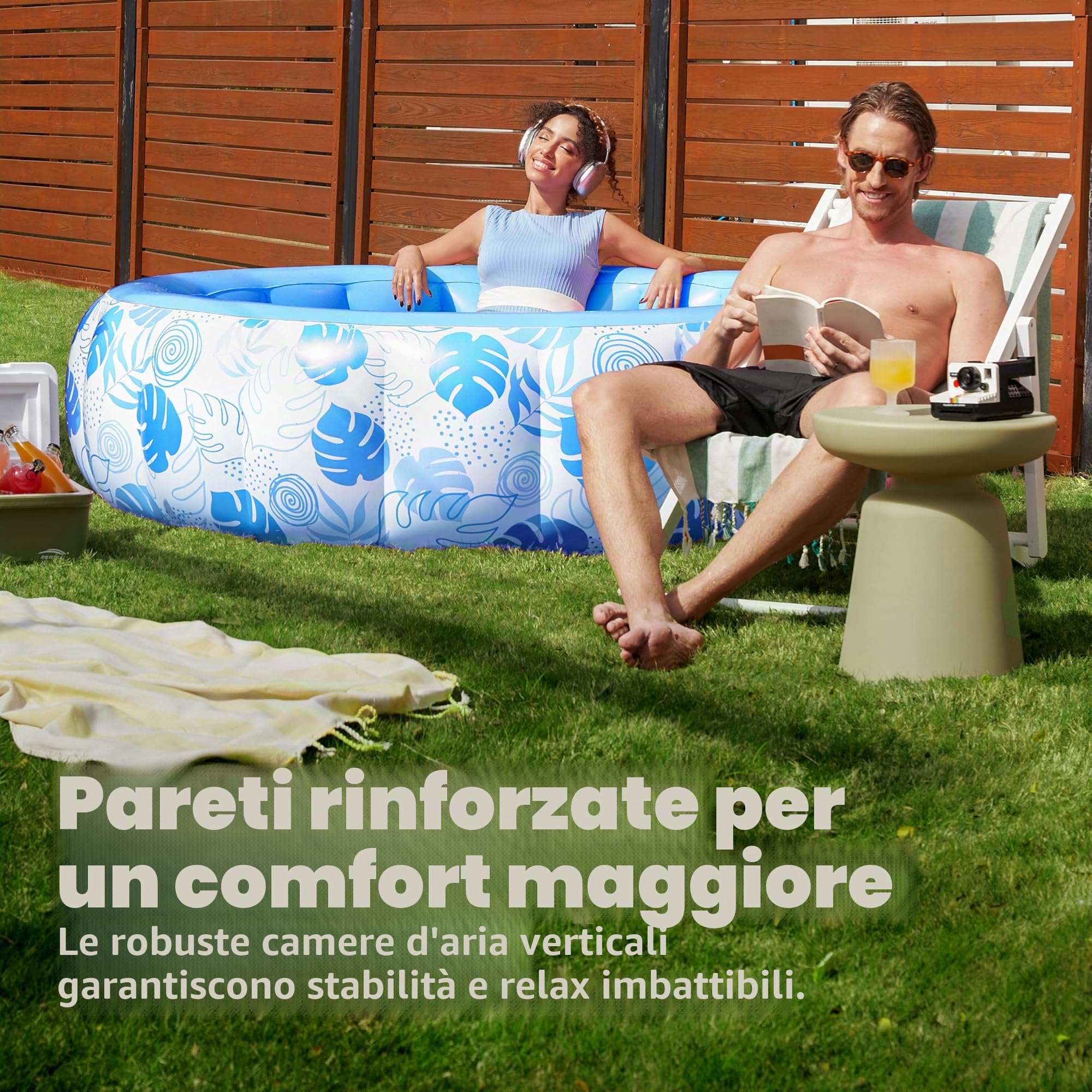 SLOOSH Piscina Gonfiabile, 5,5 ft × 20 pollici (167,6 × 50,8 cm), Piscina Fuori Terra per la Famiglia, gonfiabile con comodo schienale, ideale per feste acquatiche estive in giardino, sul prato, Blu