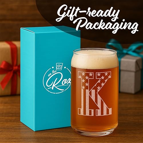 Miniatura 49 de Vaso en forma de lata de cerveza con monograma grabado - bandera de EE.UU.