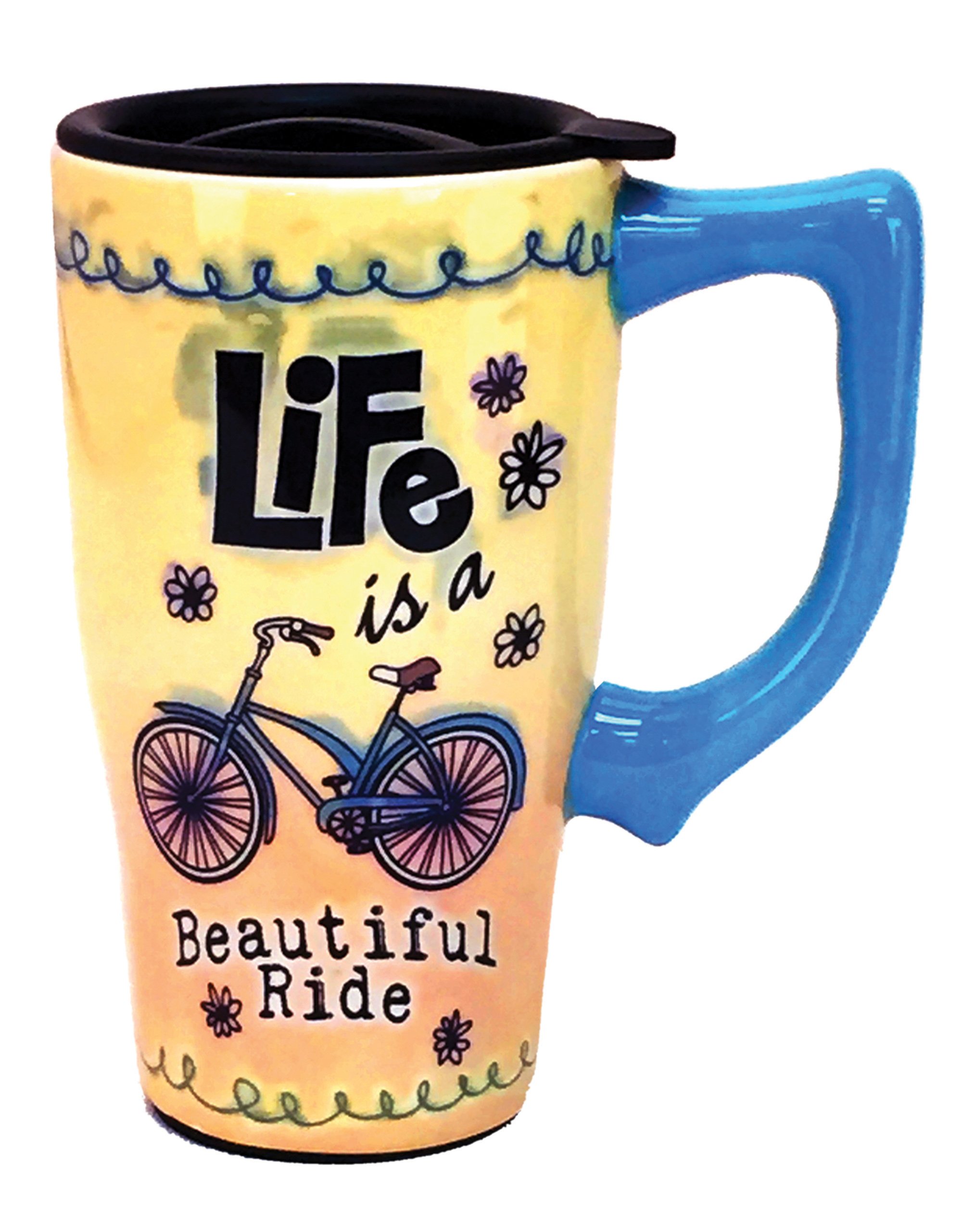 Spoontiques - Ceramic Travel Mugs - Life Is Beautiful Cup - Hot or Cold Beverages - Gift for Coffee Lovers