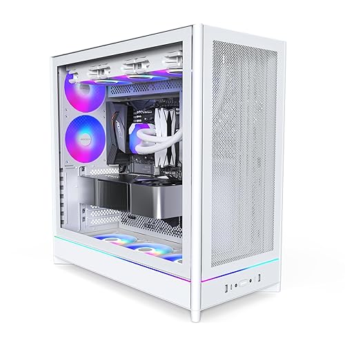 MONTECH HS01 PRO, ATX Mid-Tower PC Case, Gaming PC, High-Airflow, Reversible Layout, Mesh Front Panel, 5X ARGB PWM Fan Pre-Installed, Sink-in Design, Toolless Panels, White - HS01 PRO Mesh White with Fan