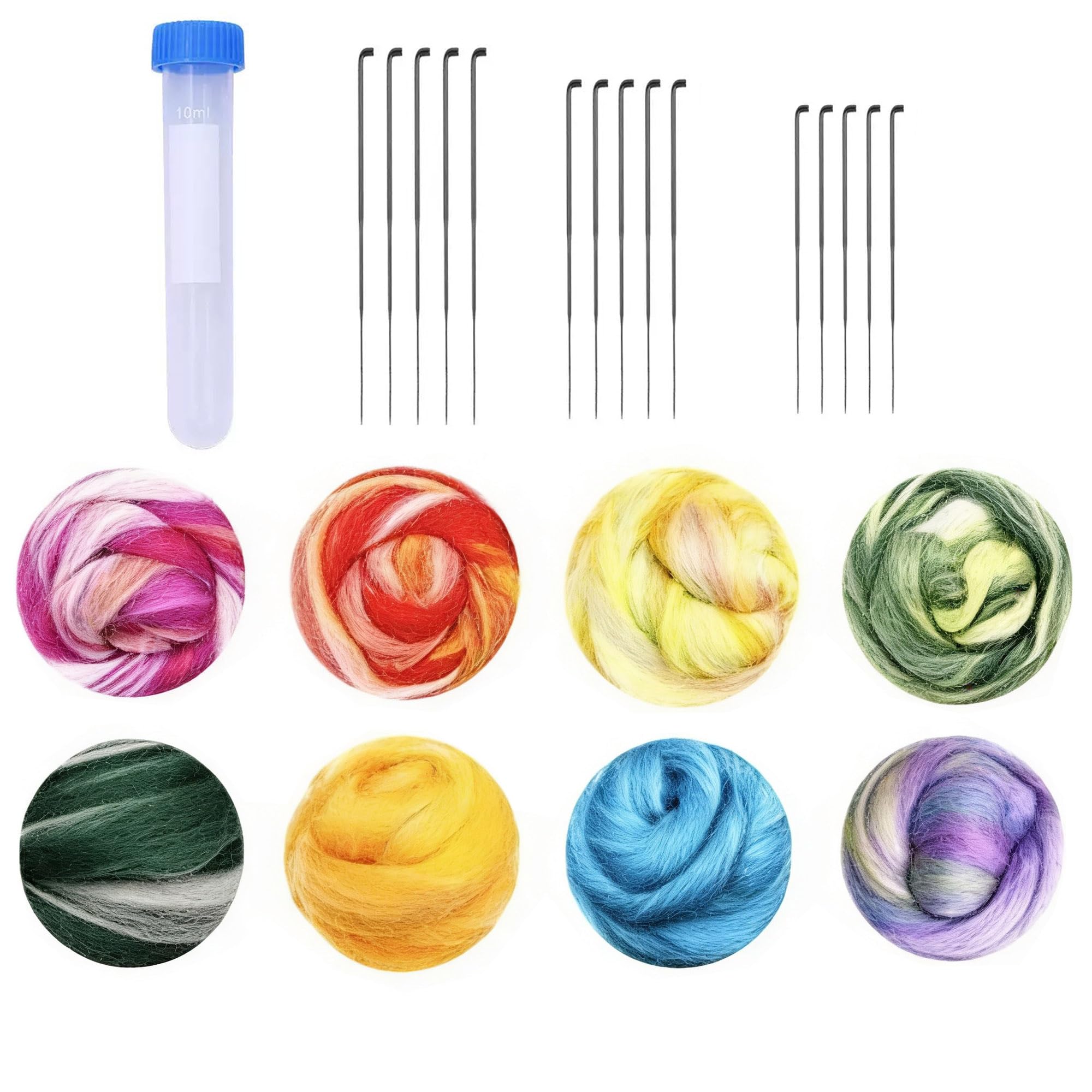 80g Needle Felting Kit -8 Colors Wool Roving with 15pcs Needle Wool Felt Tools for DIY Craft