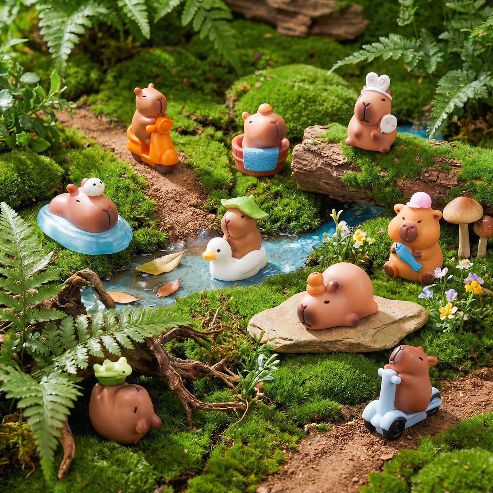 Nosiny 70 piezas de lindas figuras de Capibara en miniatura, regalo a granel, calendario de Adviento 2025, resina pequeña para bricolaje, accesorio de casa de muñecas, decoración de pasteles, tablero