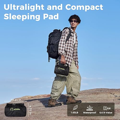 Miniatura 7 de ATEPA ThermAir Pro - Almohadilla de dormir para mochilero, 6.6 R-Value aislada, ultraligera, colchoneta inflable para acampar con 7 capas y bolsa de