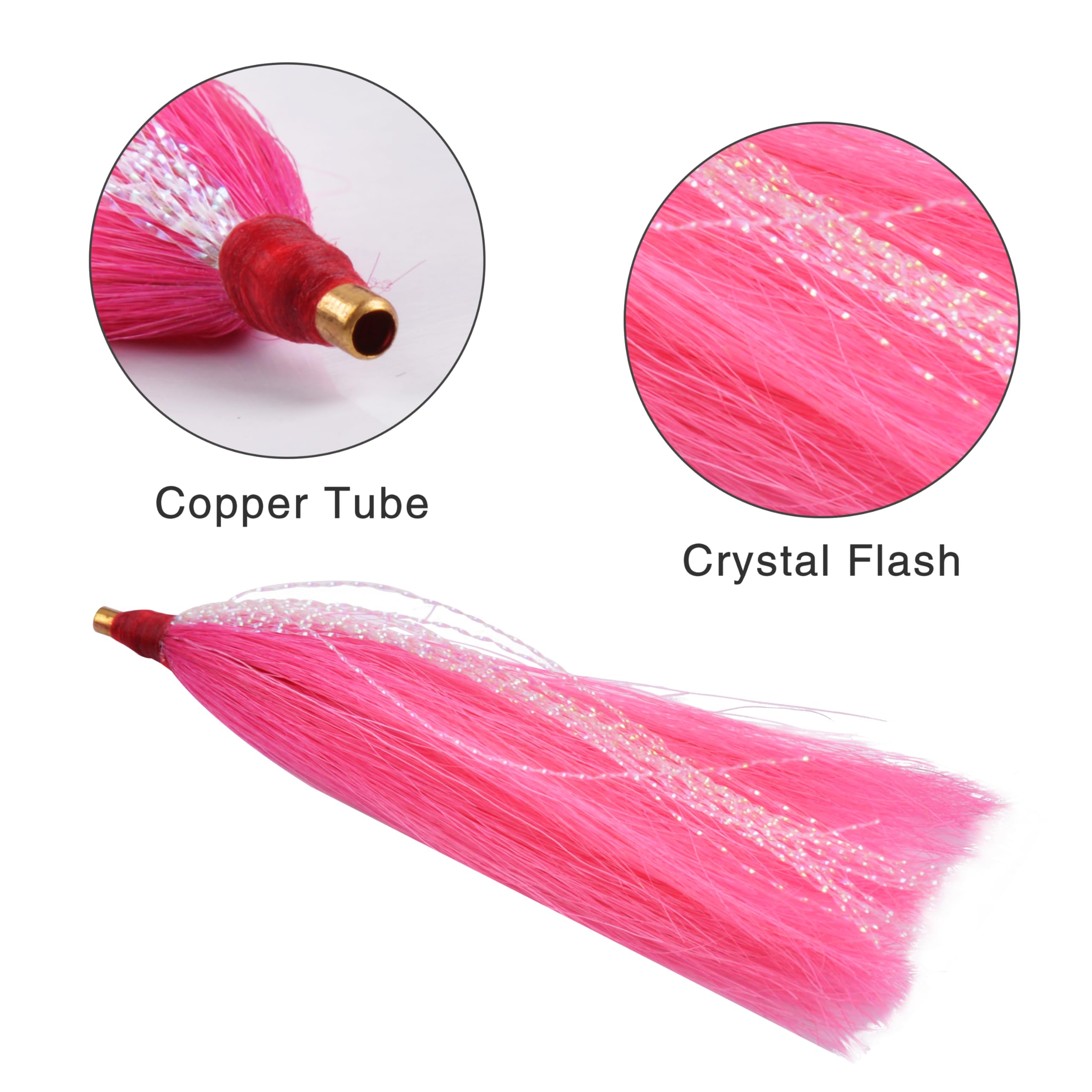 Teaser da pesca, 12/18 pezzi Bucktail Teaser Mylar Teaser Tail Fishing Teaser per Fluke Flounder Rigs per Pesca in acqua salata Esca da pesca Pesca Teaser Spine 3 Colori