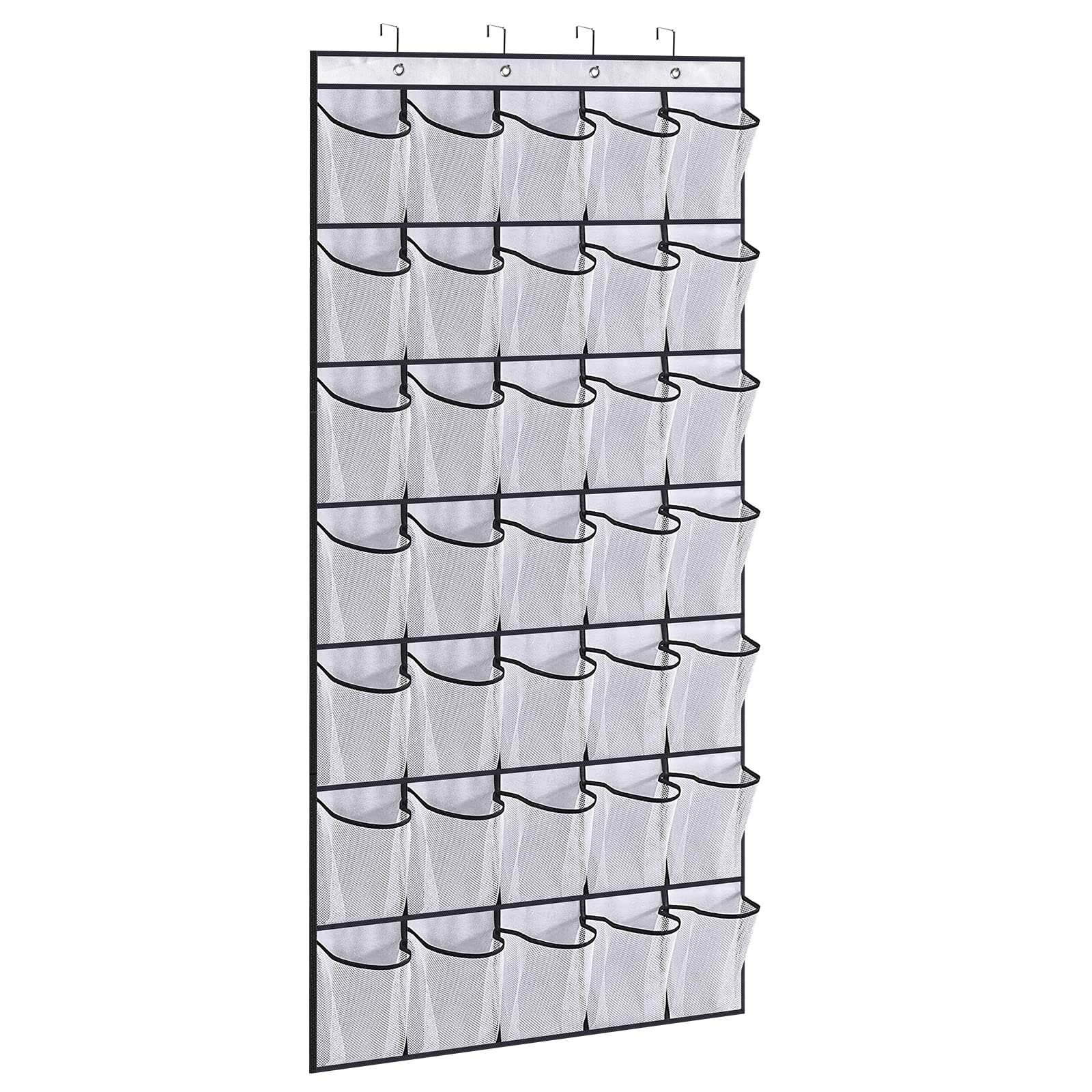 Door Organizer Hanging - 35 Mesh Door Hanging Storage, Clear Pocket Shoe Bag Shoe Holder Rack for Closet Hanger, White