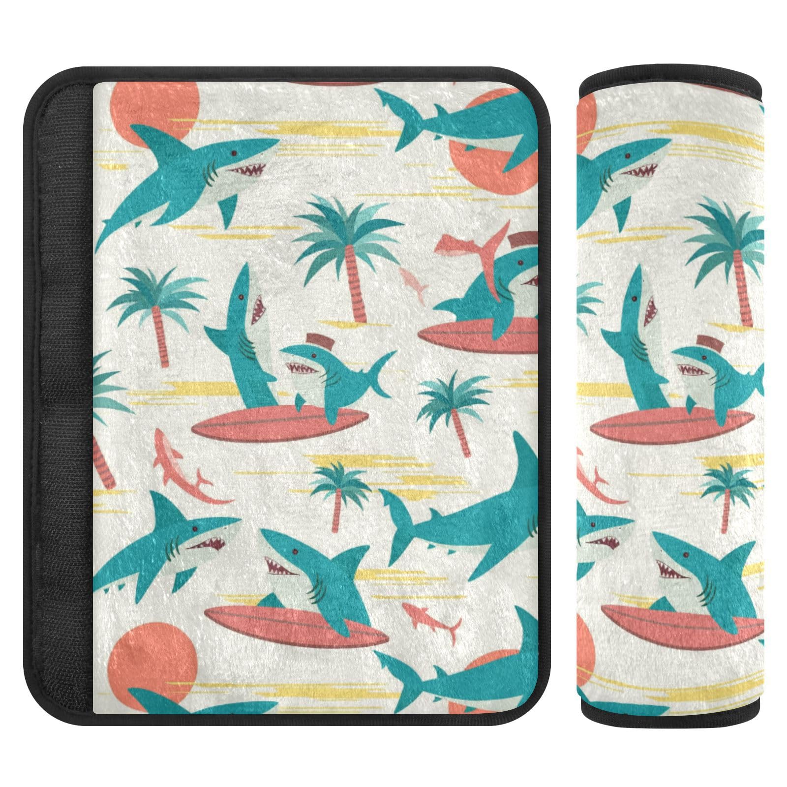 Seat Belt Covers 2 Pack Sharks Surfboards Car Seat Strap Covers Super Soft Palm Trees Car Seat Neck Cover for Boys Girls Adults Babies S