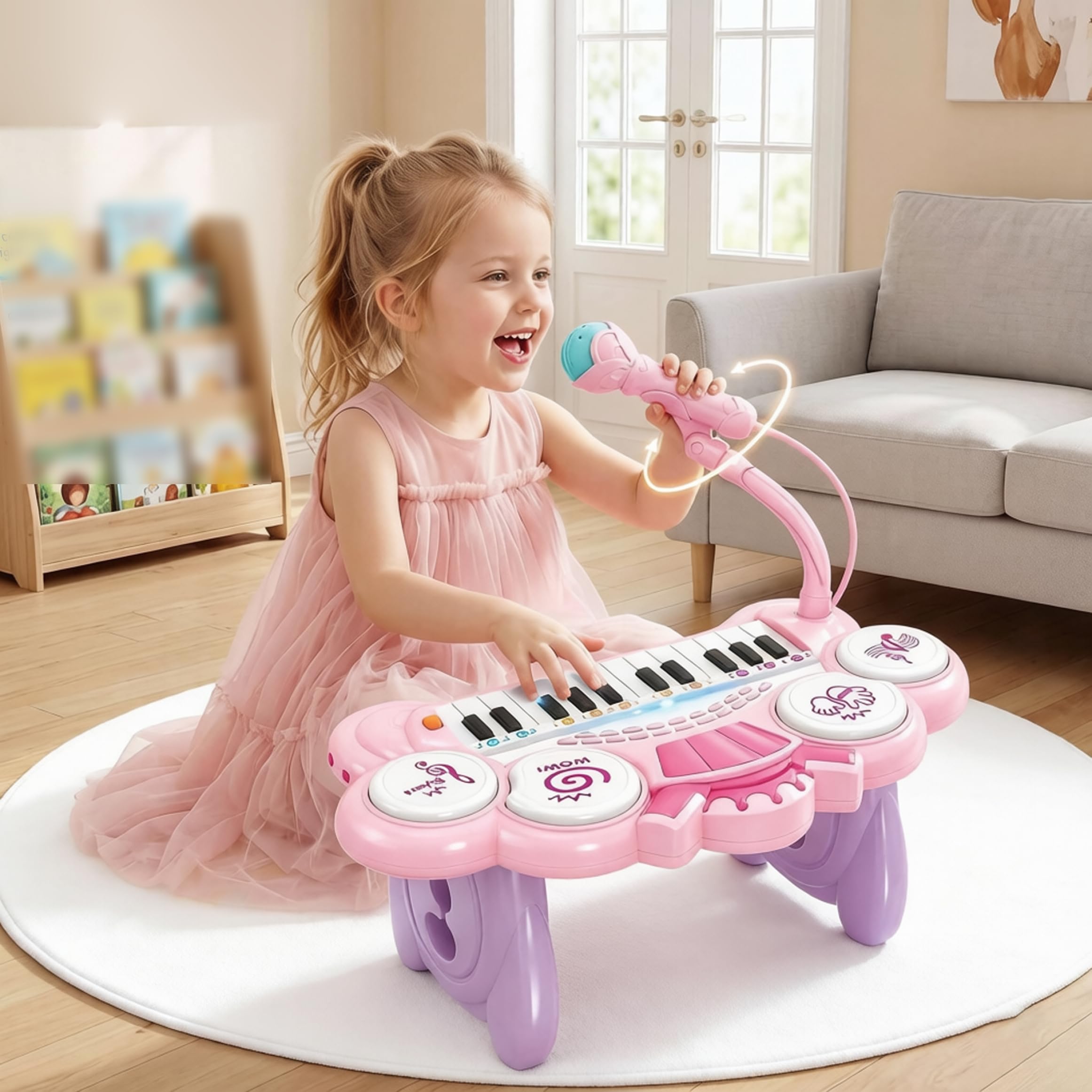 DJ Table Baby, Juguetes Musicales para bebés, Piano electrónico para niños pequeños con micrófono Giratorio y Altavoces duales para niños y niñas, Estilo 1, Set de DJ, Mesa para pequeños