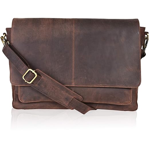 Oak Leathers Leather Messenger Bag for Men and Women - Laptop Briefcase Bag For College, Office, Adjustable Shoulder Strap