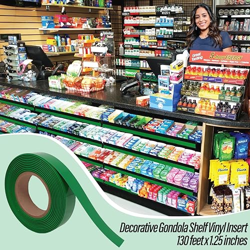 Miniatura 5 de STORE FIXTURES DIRECT Inserto decorativo de vinilo para estante de góndola, tira de acento de canal de boletos 130' x 1.25", verde