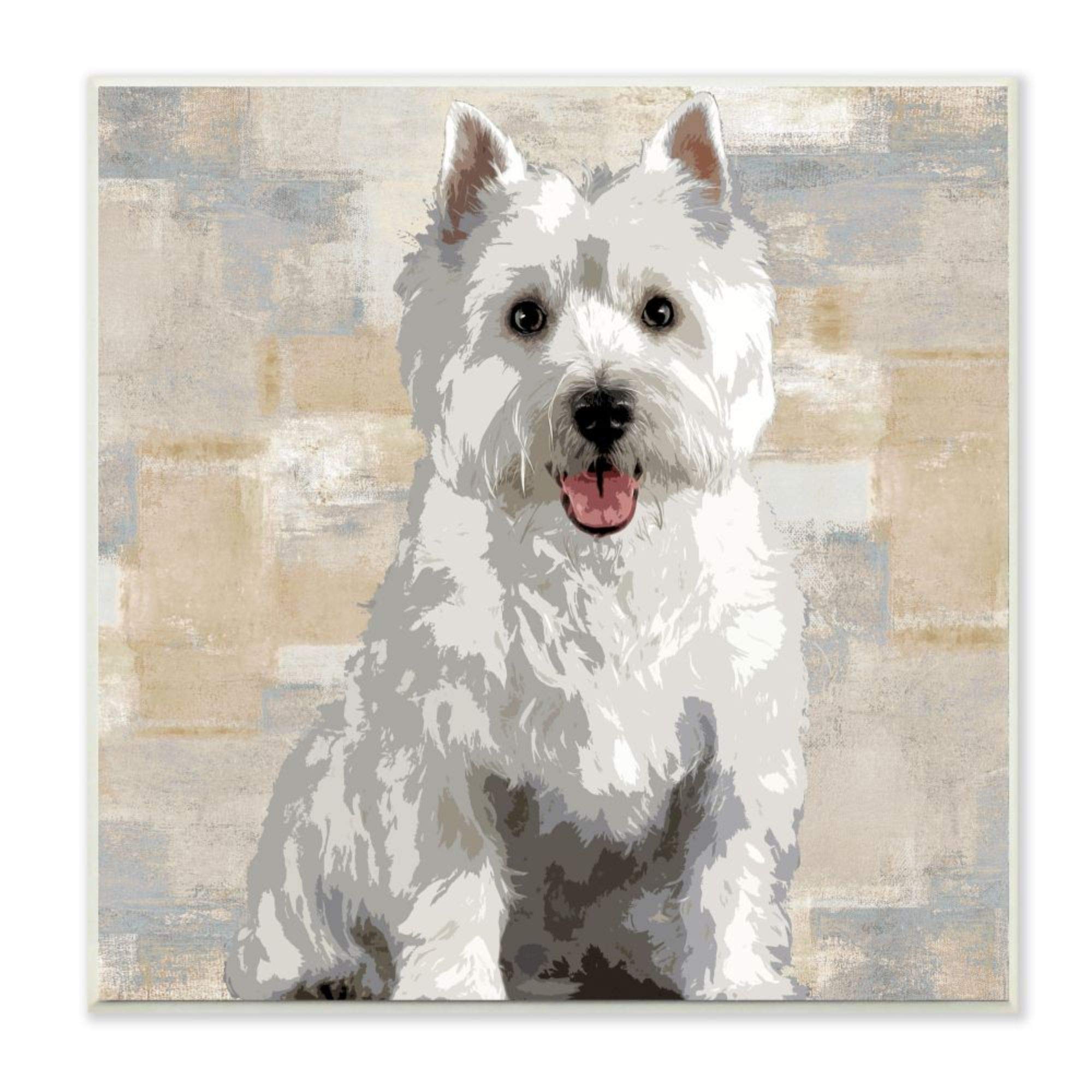 Stupell Industries Highland Terrier Dog Patchwork Pattern Grey Wood Art by Keri Rodgers Wall Plaque, 12 x 12
