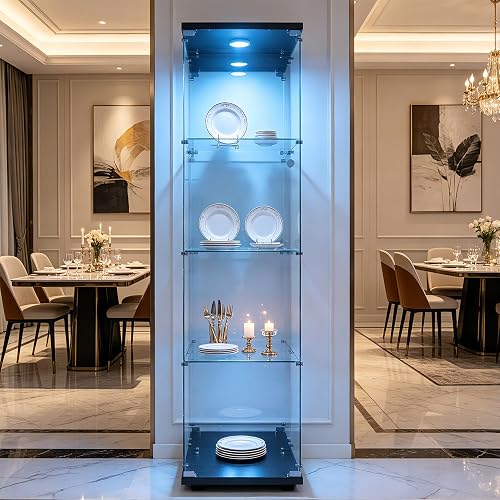 DADEA Vitrine en Verre avec 1 Porte 4 Etagere, Meuble Vit…