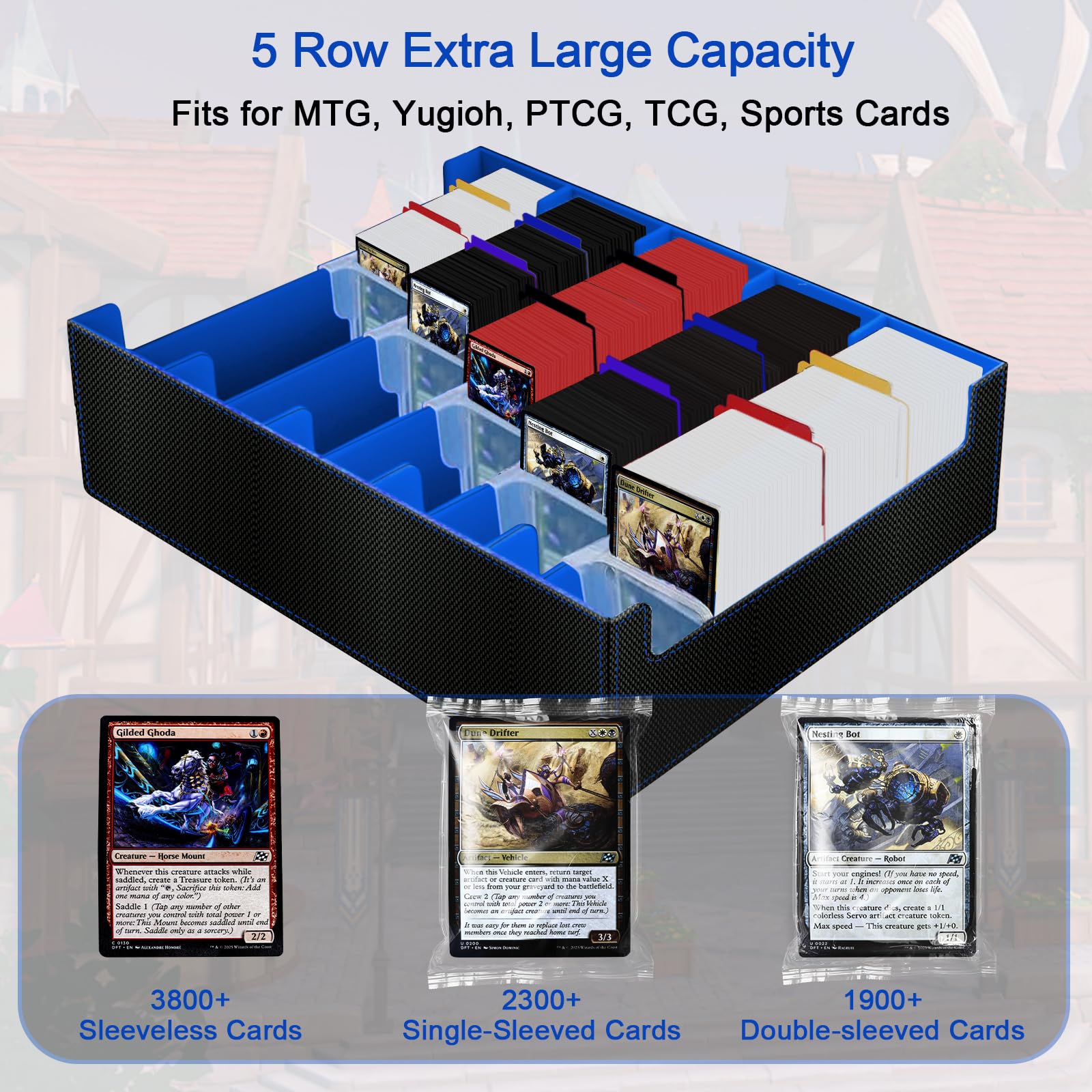 5 Row Trading Card Storage Box, Large Deck Box Holds 3800+ Card for Yugioh/MTG(Magic the Gathering)/TCG Commander Cards - Image 2