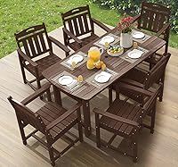 Vista 29 de Ciokea HDPE - Juego de comedor al aire libre, juego de mesa y sillas de patio de 7 piezas con agujero para paraguas, juegos de comedor de patio