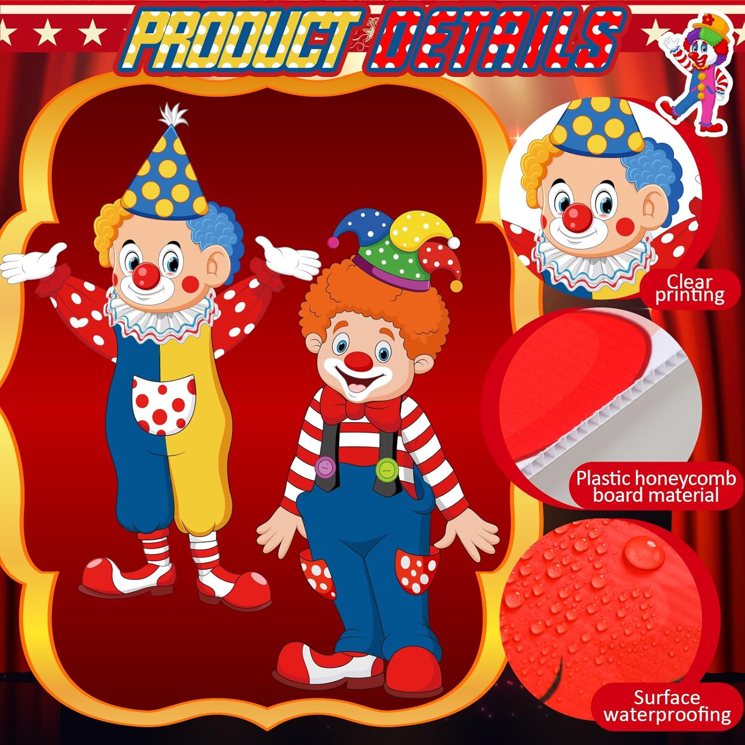 2 Pcs Circus Carnival Birthday Party Decorations, 13 x 39 Inch Large Funny Circus Clown Carnival Yard Signs for Birthday Party Supplies Outdoor Lawn Yard Patio Decorations