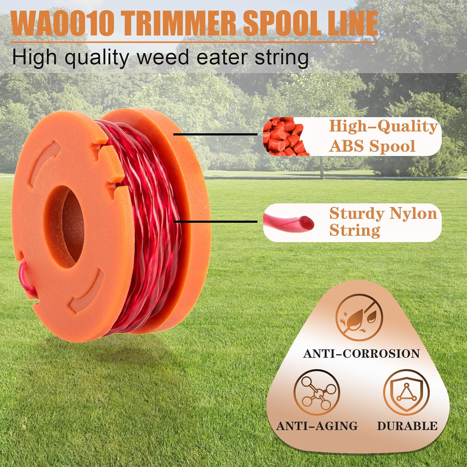 WA0010 String Trimmer Spool Line 0.065"10ft Compatible with Worx WA0010 WA0004 WG151 WG154 WG155 WG160 WG163 WG170 WG175 WG180 Weed Wacker Eater String with WA6531 GT Spool Cover (16 Spool, 4 Cap)