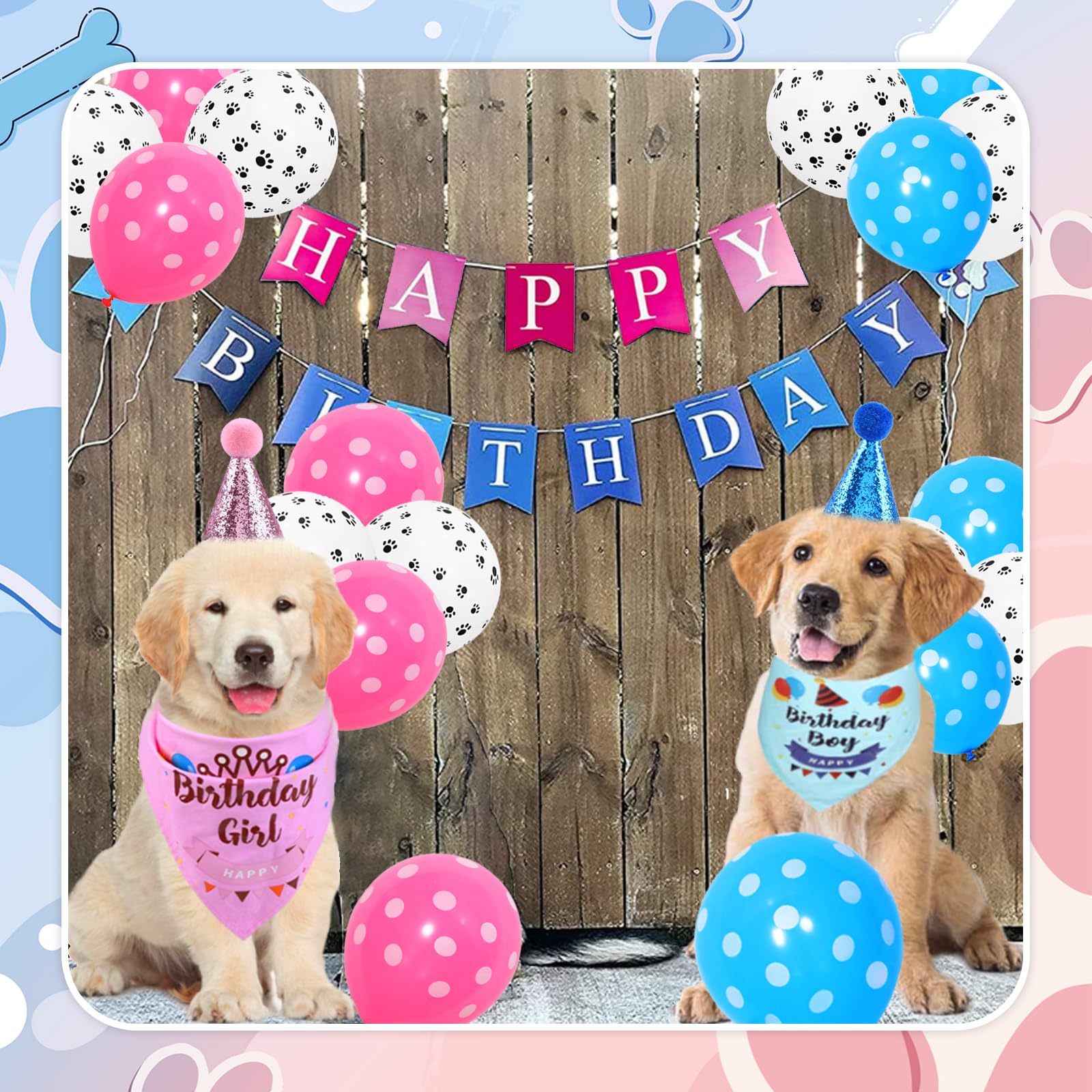 Festa di Compleanno Decorazioni per Cani, Set Bandana e Cappello Rosa
