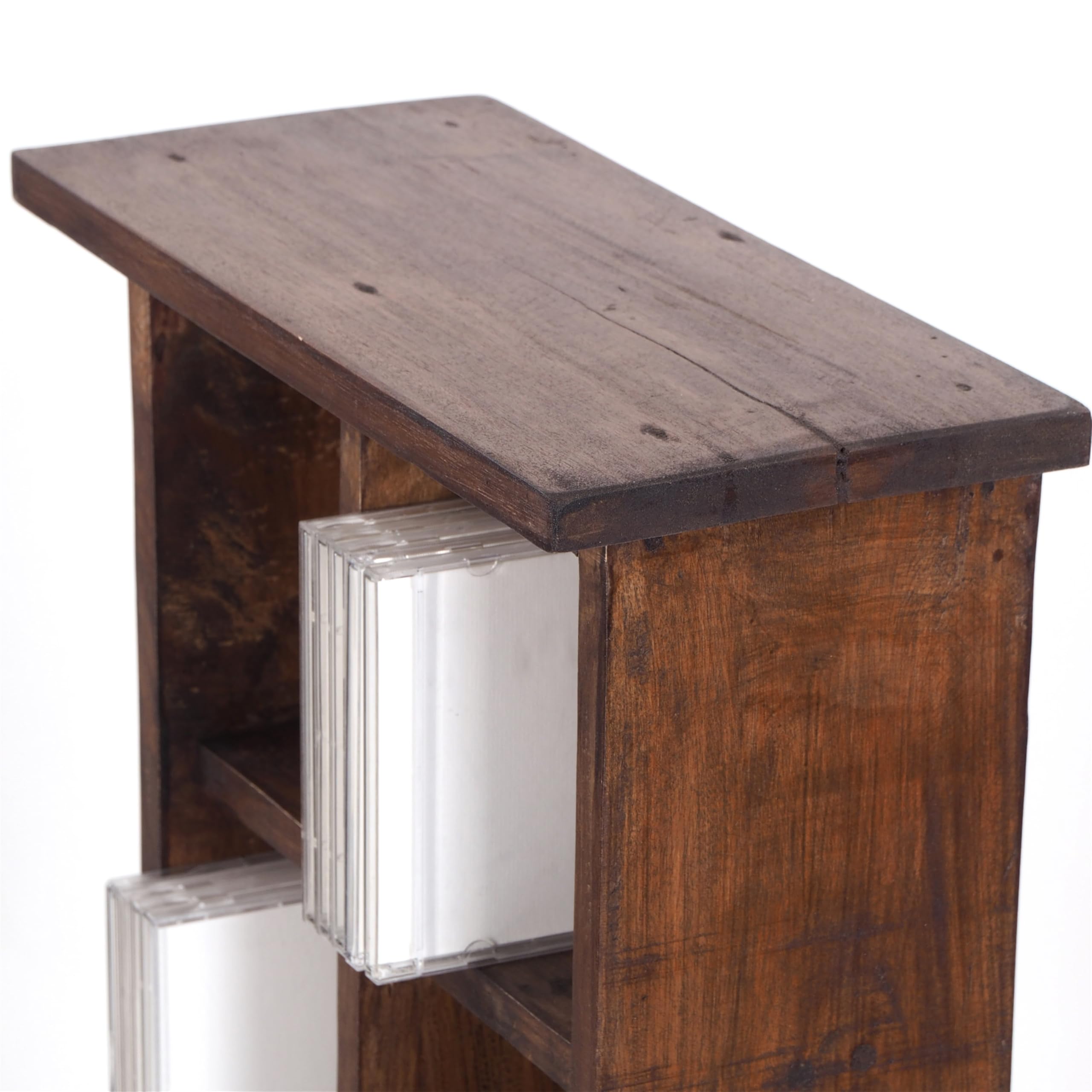 DESIGN DELIGHTS RUSTIKALES CD & BÜCHERREGAL Nature | 94x36x17 cm (HxBxT), Recyclingholz | Holzregal mit 10 Fächern, CD/Bücher Aufbewahrung | Farbe: 03 Dunkelbraun