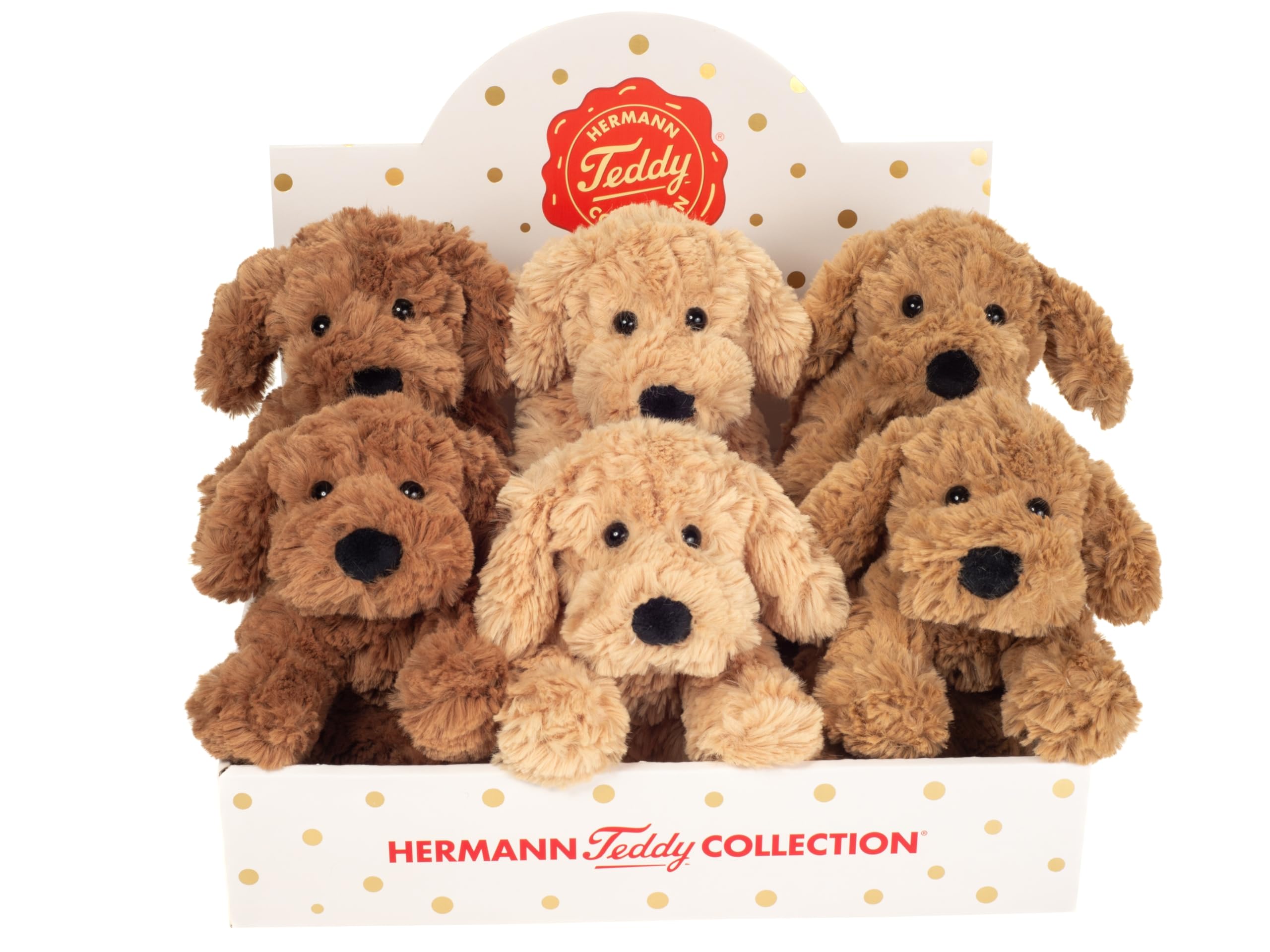 Teddy Hermann 91985 dog on skids, 20 cm, cuddly toy (random color selection)