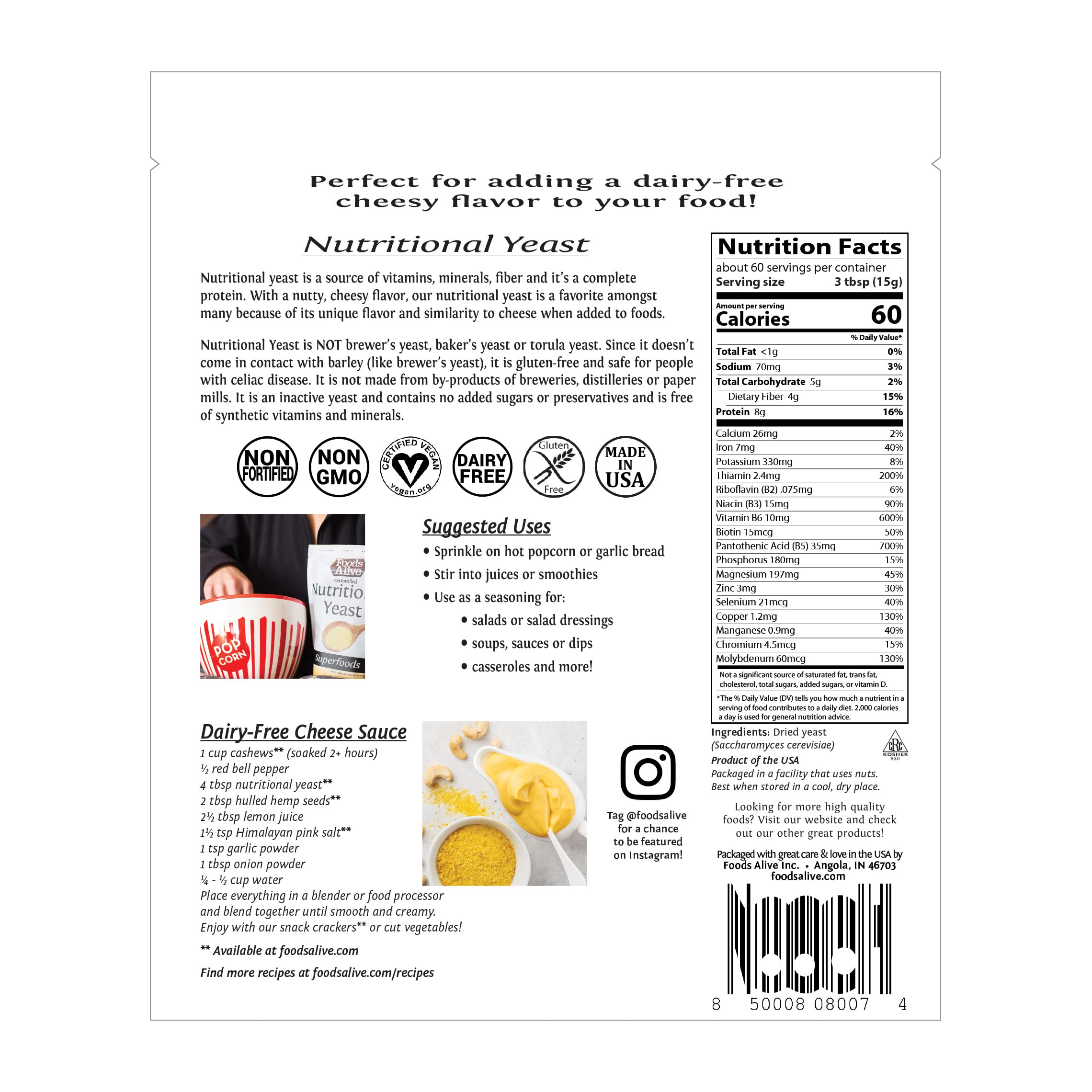 Foods Alive Nutritional Yeast Flakes (Bulk 2lbs) NonFortified