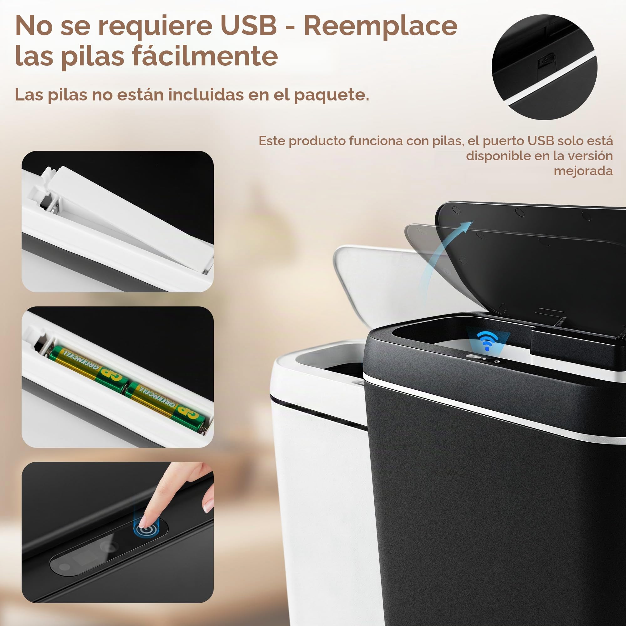 Juego de 2 Cubos de Basura con Sensor, Cubo de Basura Automático de 15L con Tapa, Sensor de Movimiento Inteligente, Silencioso, Impermeable, Cubo de Basura Eléctrico Para Oficina