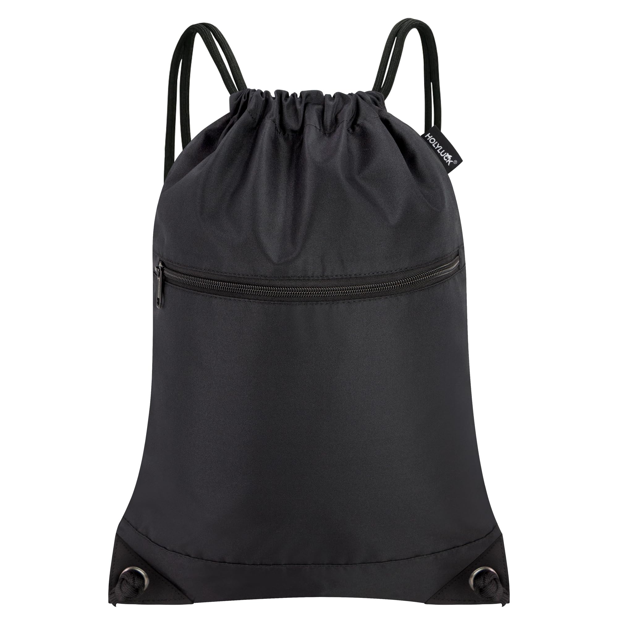 HOLYLUCK Drawstring Bags Backpack Sackpack Cinch Bags for Sports, Gym, Travel, Beach (Black)