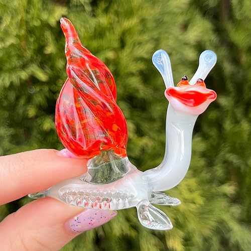 Miniatura 7 de Figura de caracol de cristal rojo Miniatura soplada a mano estilo Murano Adorno coleccionable de caracol de cristal para estante o escritorio