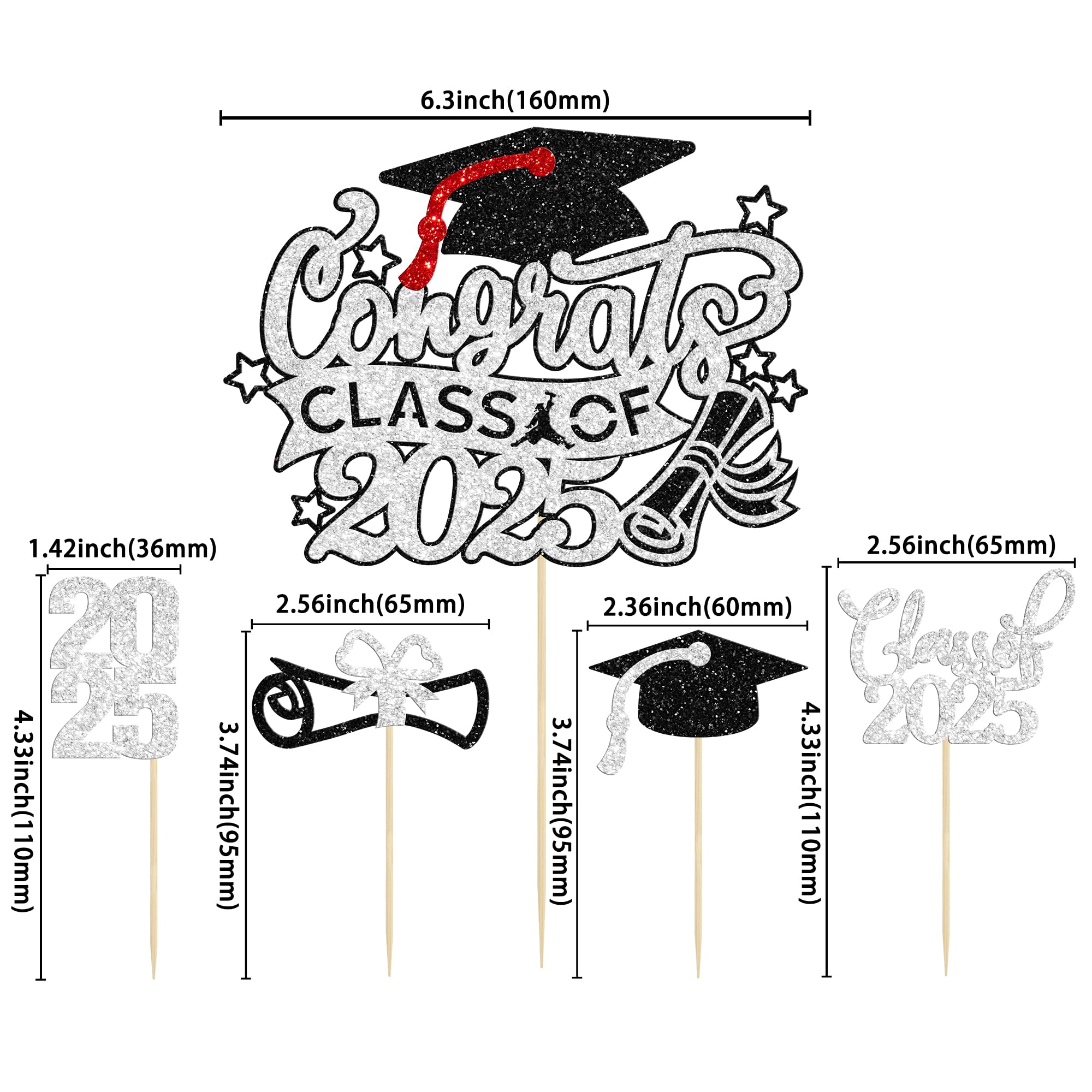 Gyufise 25Pcs Graduation Cupcake Toppers Congrats Grad Class of 2026 Cake Decoration for We Are Proud of You Themed Graduation Cap Diploma Cake Decorations Iโm Done Party Supplies Black Silver - Image 2