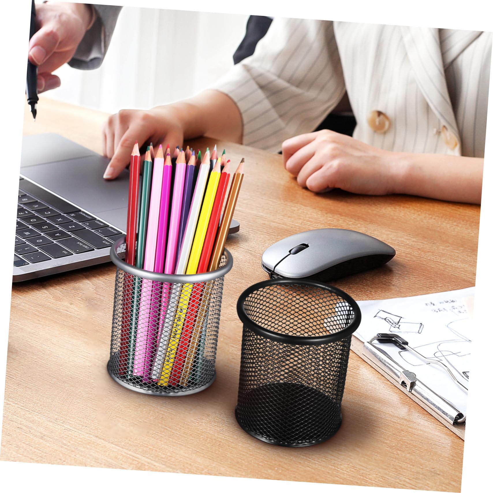 Operitacx 5 Sätze Metall Stiftehalter Im Mesh Design Runder Schreibtisch Organizer Für Stifte Pinsel Und Büromaterial Robuster Und Moderner Stifteköcher 2 Stück * 5